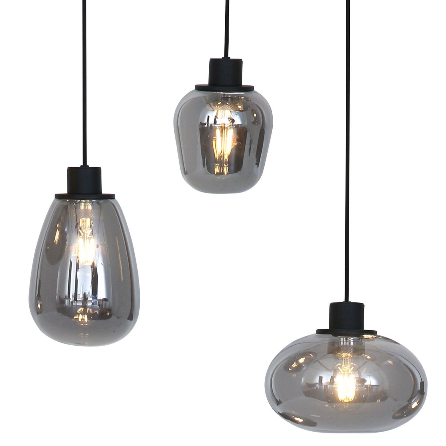 Lampe à suspendre verre métal noir gris fumé Ø50 cm rond