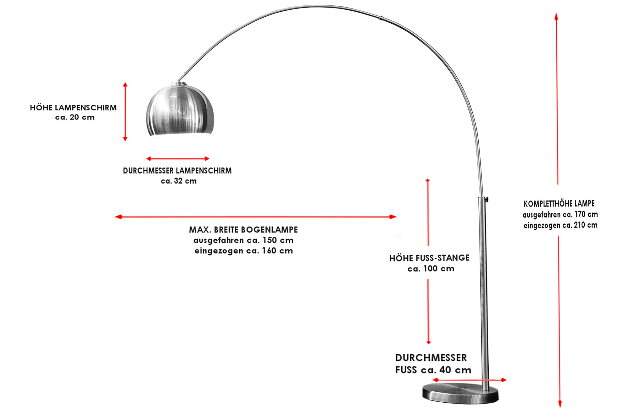 Elegante Standlampe Retro 170cm gebogen