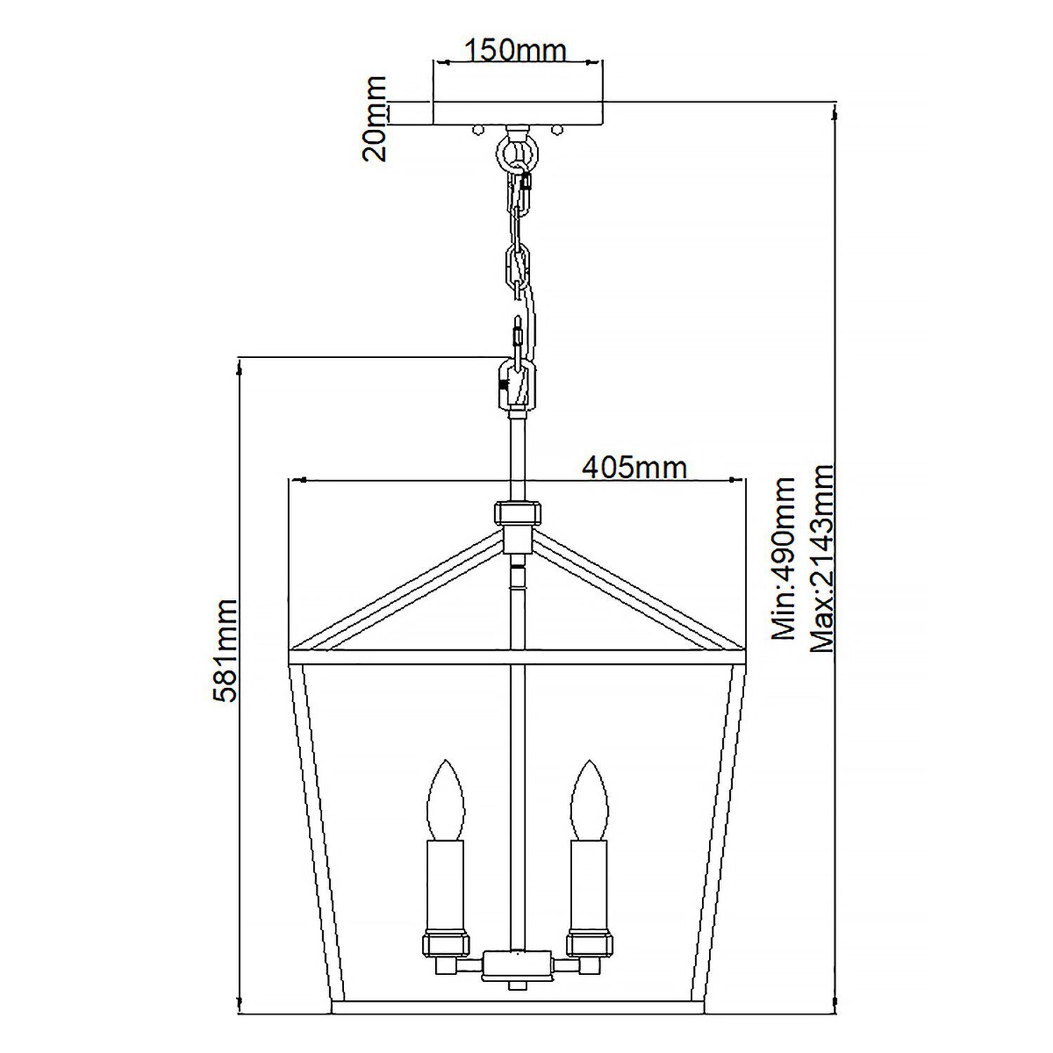 Suspension en métal L : 40,5 cm H : max. 216,9 cm E14