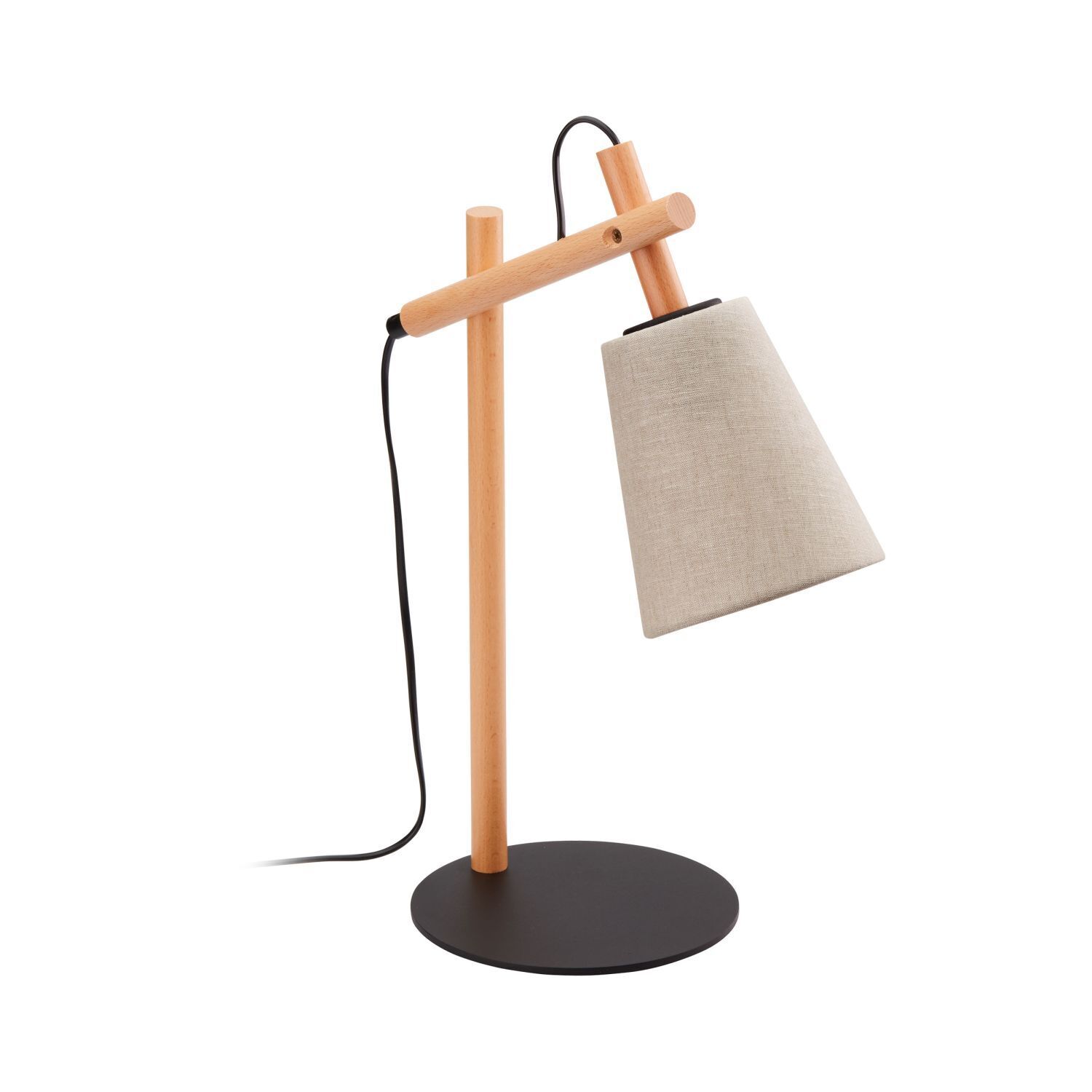 Tischlampe Skandinavisch Holz Leinen 46 cm E27