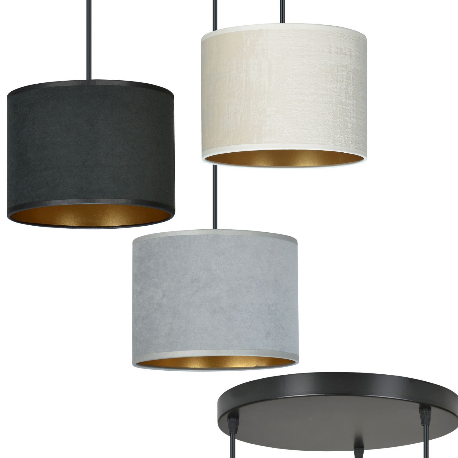 Suspension réglable tissu métal E27 3 flammes CYRIL