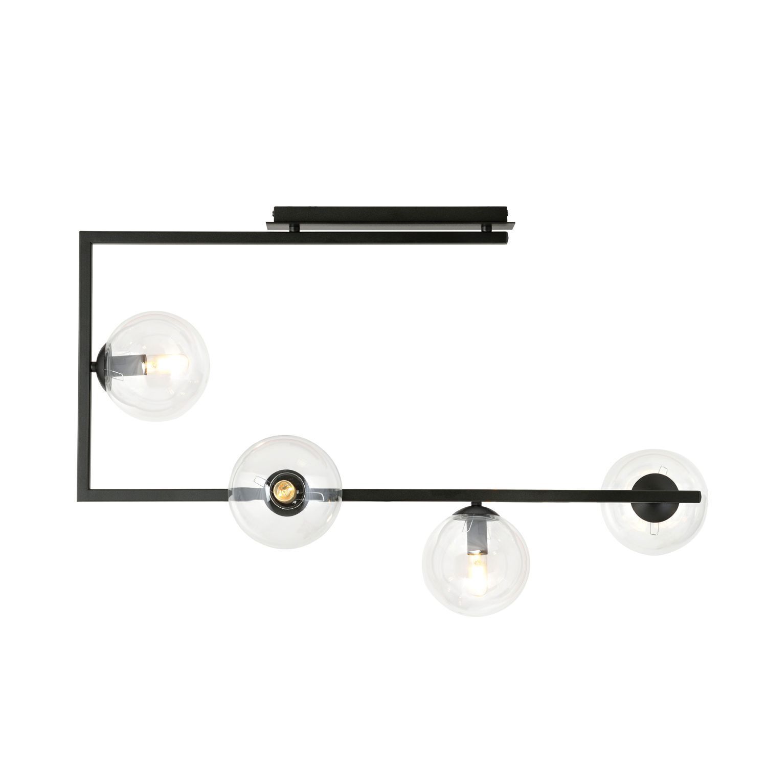Plafonnier verre métal 83 cm de long noir E14 4 flammes