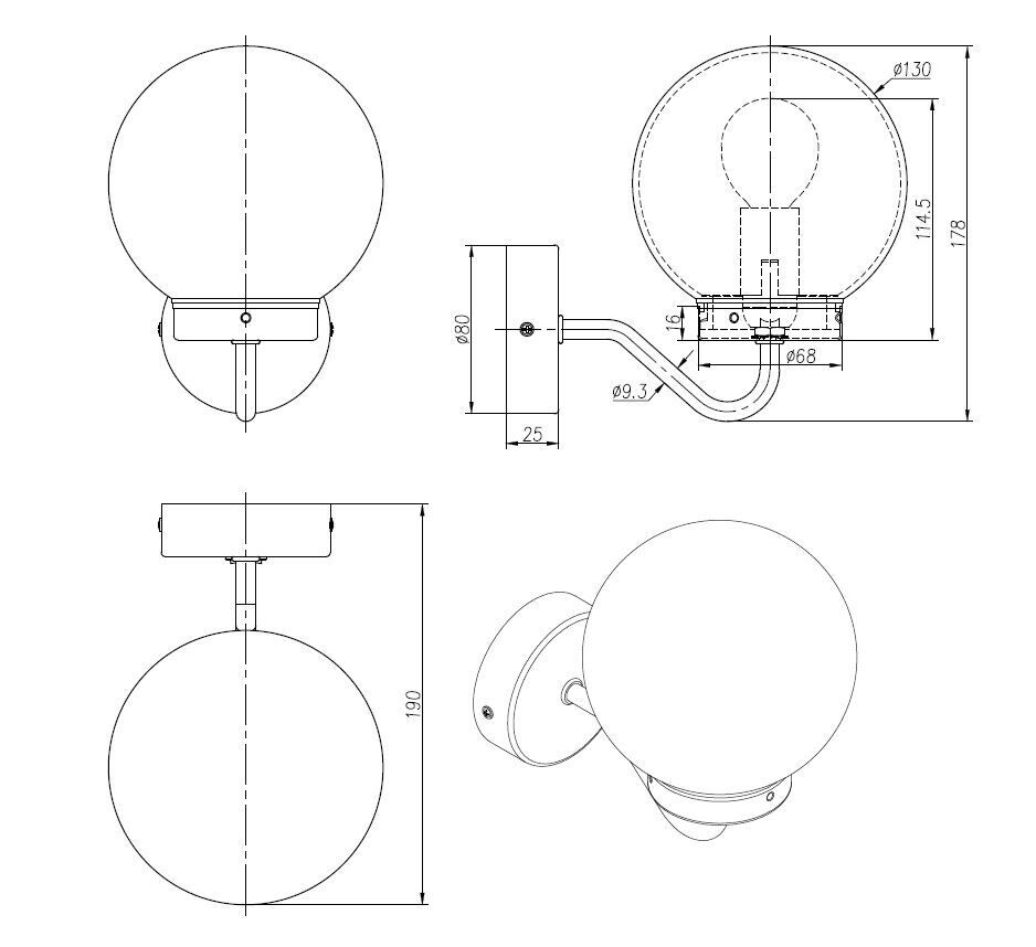 Luminaire de salle de bain Togo en argent CAD-Diagramm, Diagramm