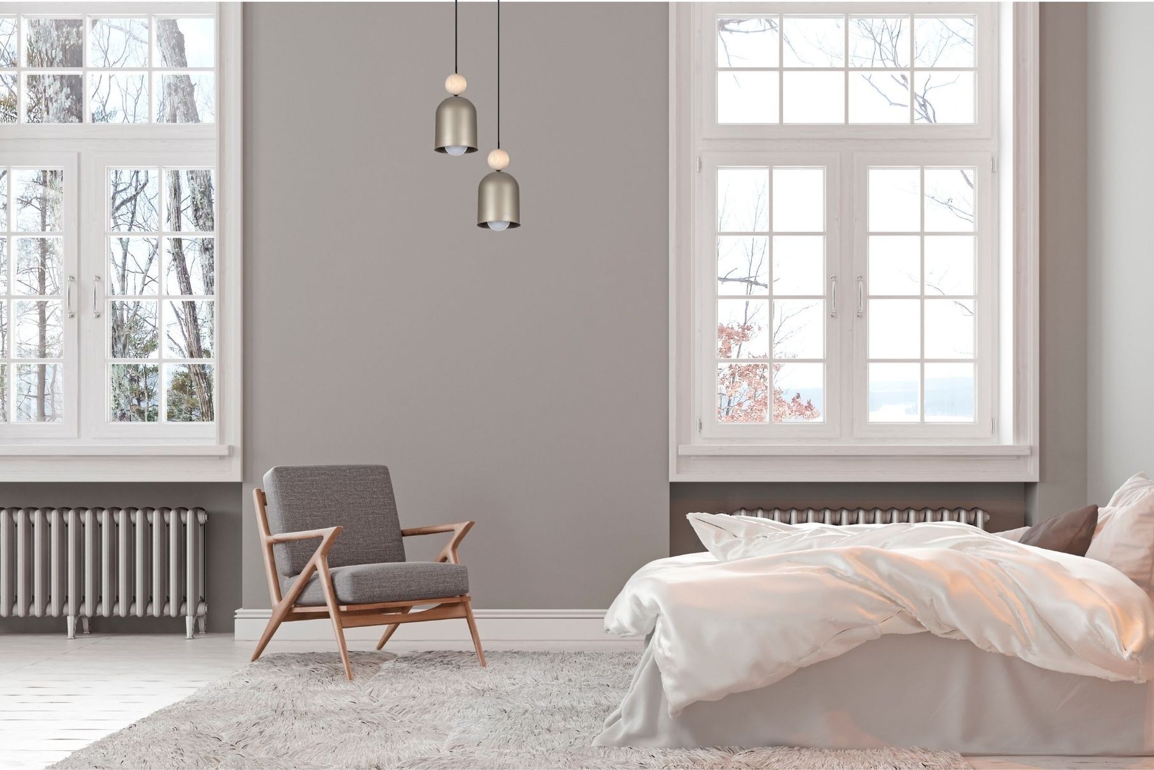 Hängeleuchte Champagner Metall Holz 2-flmg E27 Ø21 cm Drinnen, Innenarchitektur, Inneneinrichtung, Fenster, Lampe