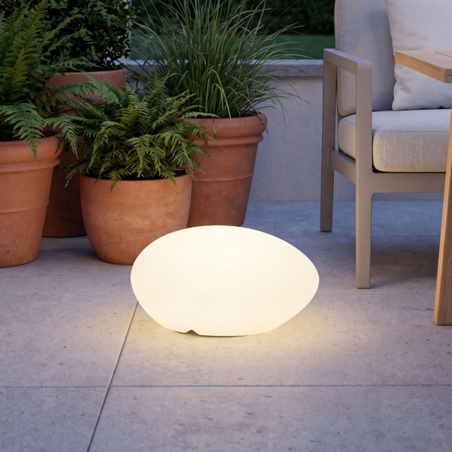 le126723-stehlampe-terrasse-garten-aussen-kunststoff-modern-weiss-01 Stehlampe , Kugel Lampe, Außenbeleuchtung, Leuchte, modernes Licht