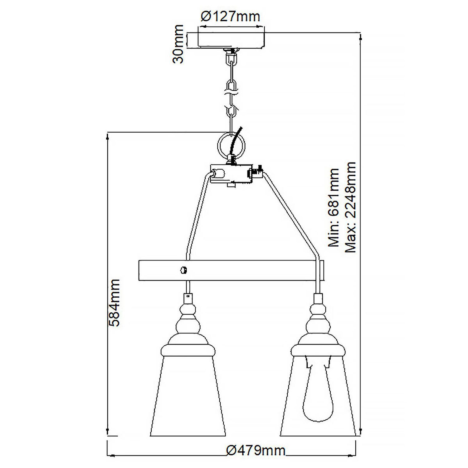 Suspension ronde métal verre Ø 47,9 cm chrome 3 flammes E27