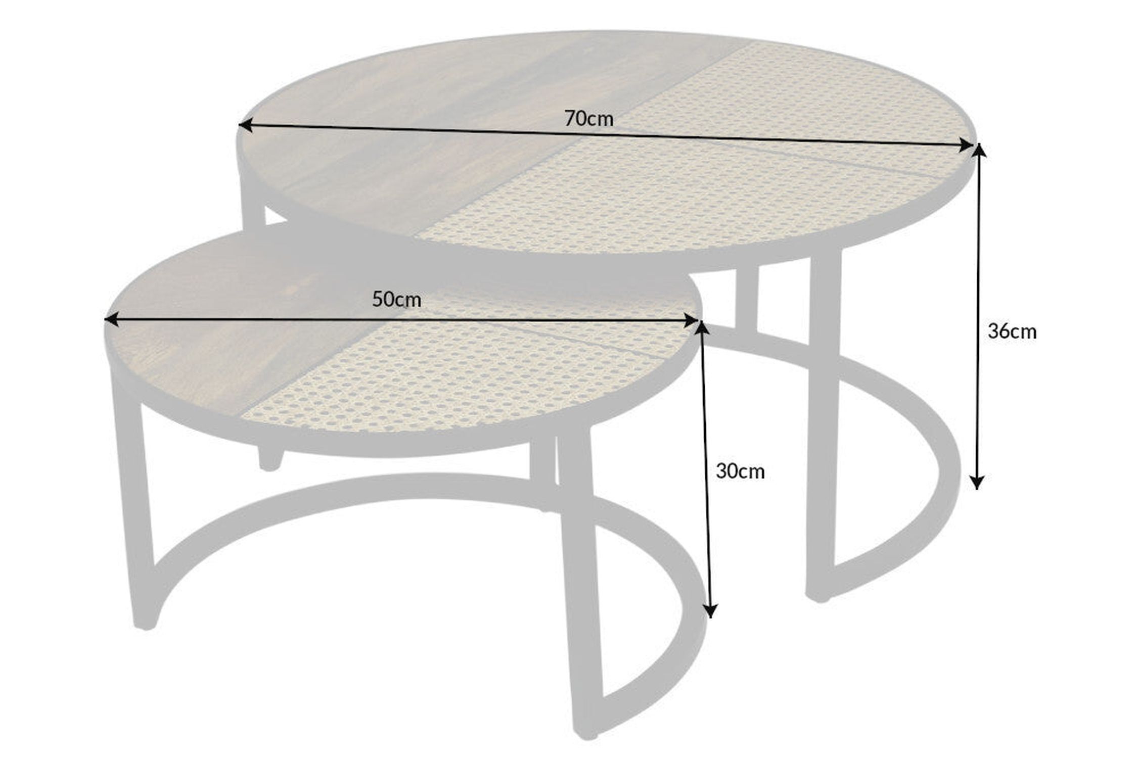 Table basse 2 pièces rotin mangue bois métal rond Table basse 2 pièces rotin mangue bois métal rond