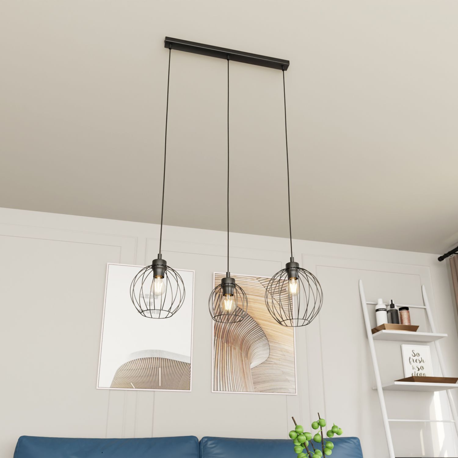 Lange Pendelleuchte Draht E27 L:77 cm Metall Schwarz Leuchter, Lampe, Drinnen, Innenarchitektur