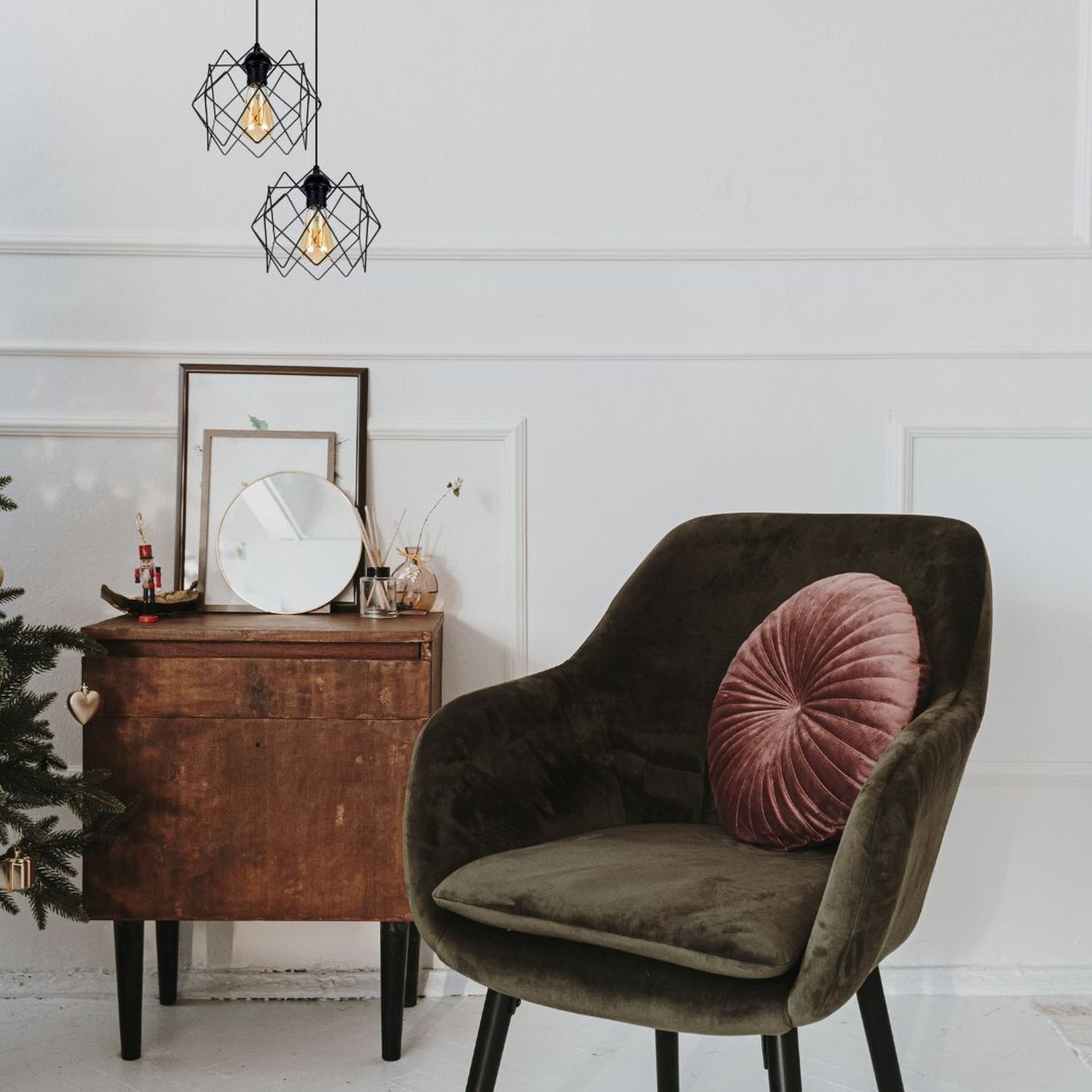 Loft Lampe à suspendre Noir Métal L:20 cm E27 décoratif
