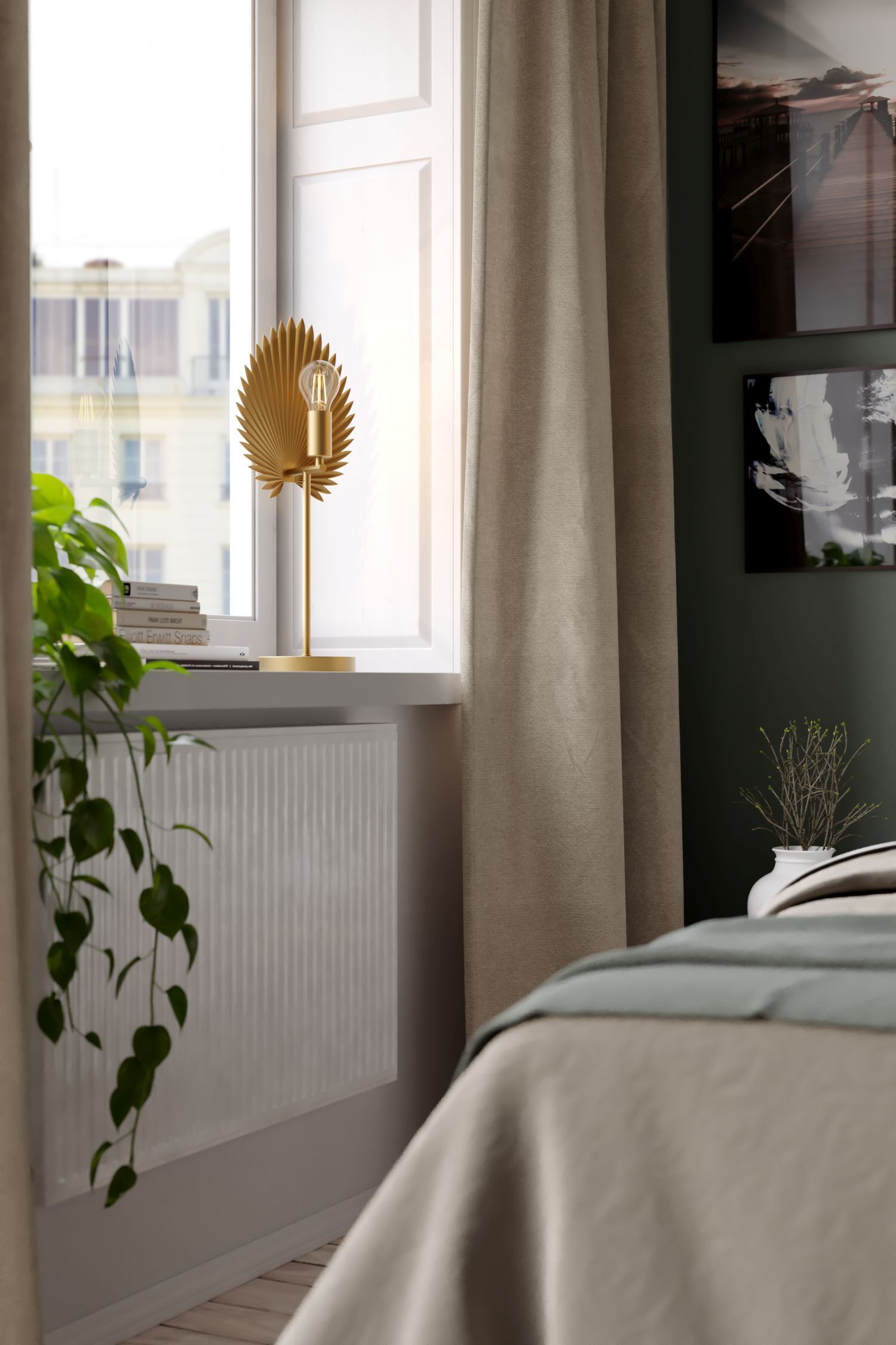 Lampe de table en métal de 55 cm de haut en or mat pour E27 Innenarchitektur, Fenster, Fensterbank, Gemälde, Topfpflanze