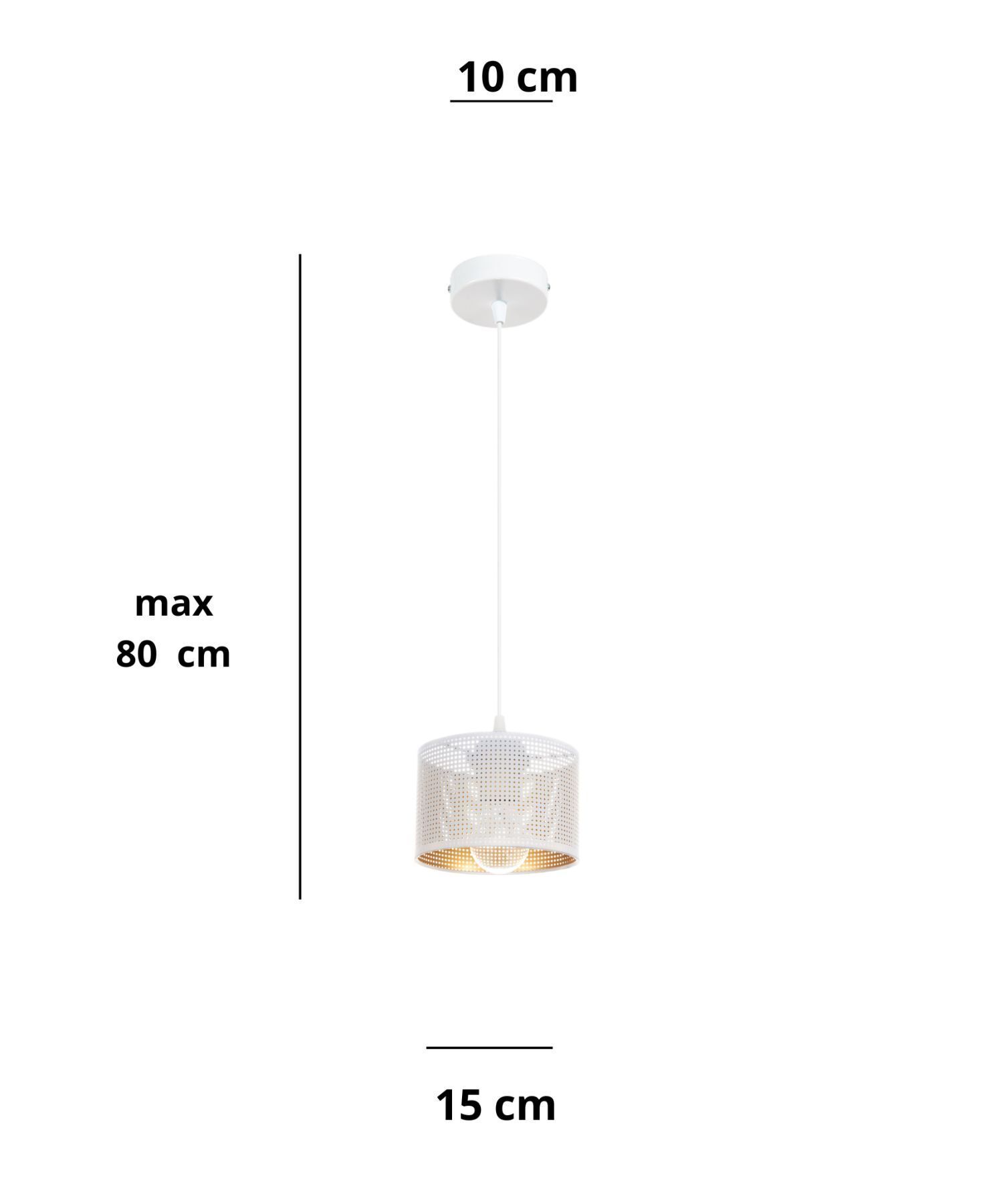 Lampe à suspendre métal Loft Design E27 L:15 cm blanc or Papier