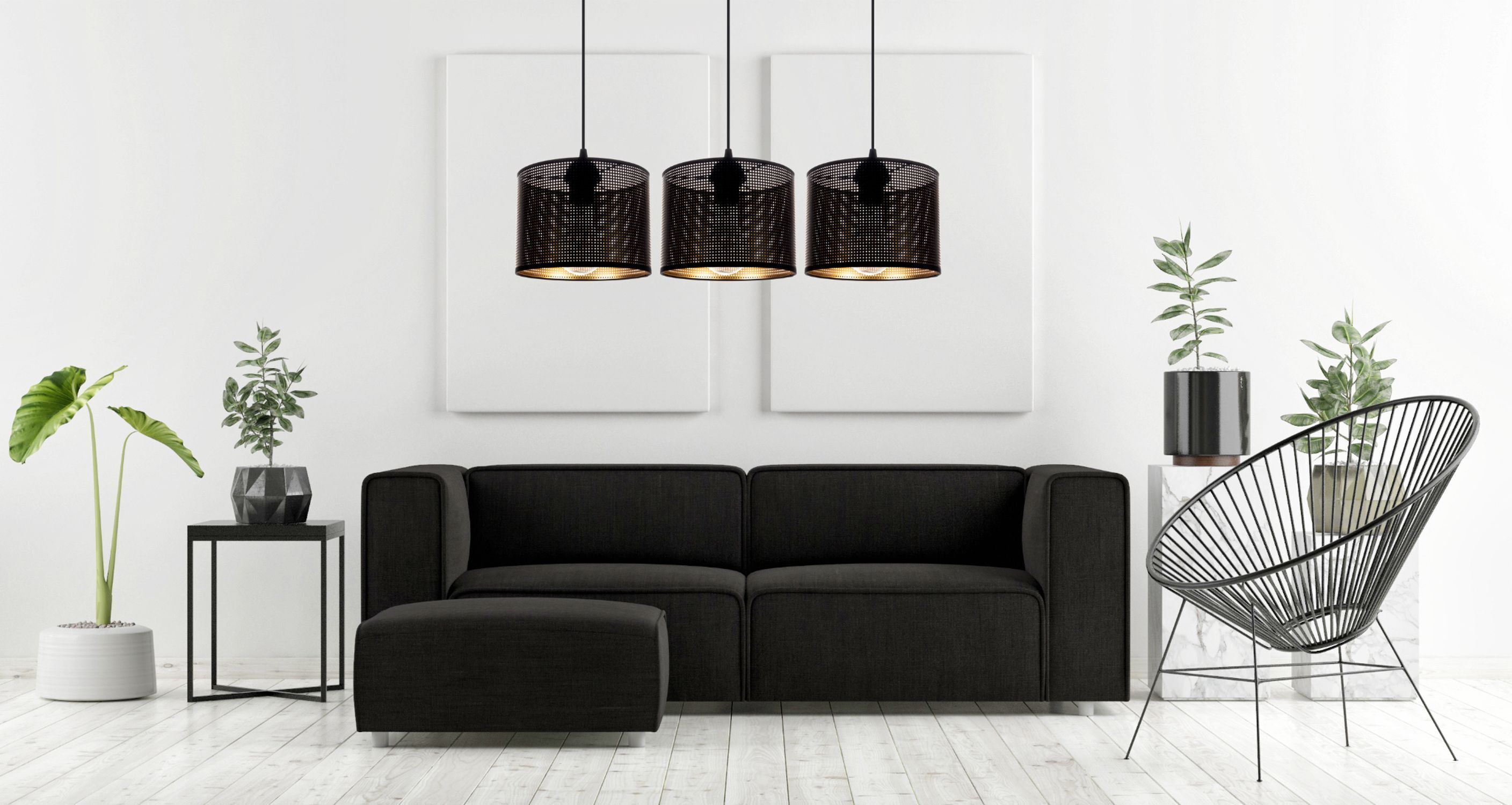 Suspension métal noir or E27 3-flmg 70 cm de long Pflanze, Pflanze im Topf, Wohnzimmer, Pflanzgefäß, Innenarchitektur