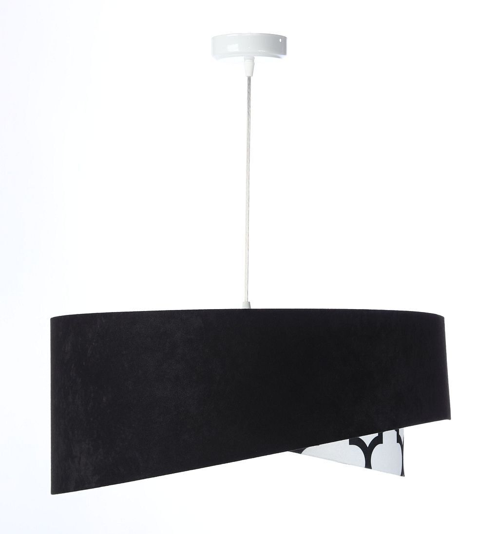 Suspension ronde D : 50 cm Tissu aspect velours noir blanc
