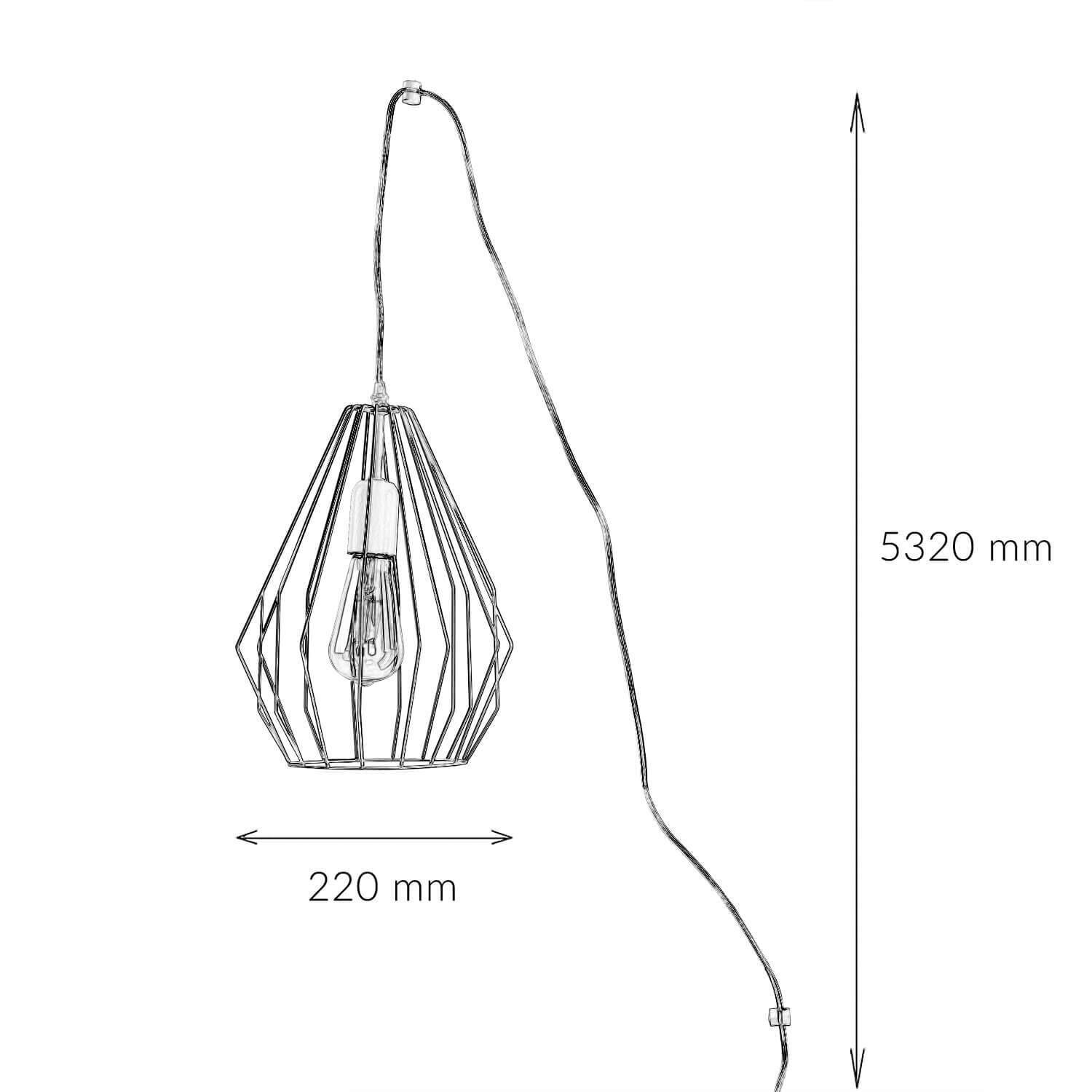 Hängelampe mit Stecker Kabel 5,5 m lang Grau flexibel Hängelampe, Metall, Glühbirne, Drahtrahmen, Kabelschirm