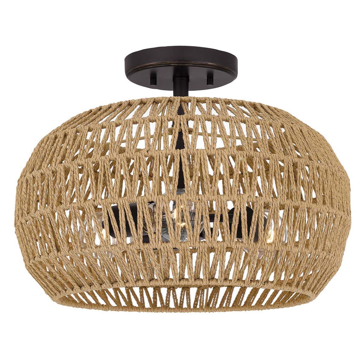 Lampe de plafonnier Boho corde métal D : 40,6 cm rond 3x E27 Moderne