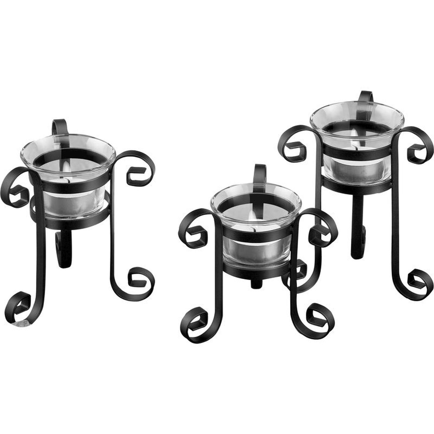 3er Set Teelichthalter Glas Metall inkl. Kerzen Schwarz 3er Set Teelichthalter Glas Metall inkl. Kerzen Schwarz