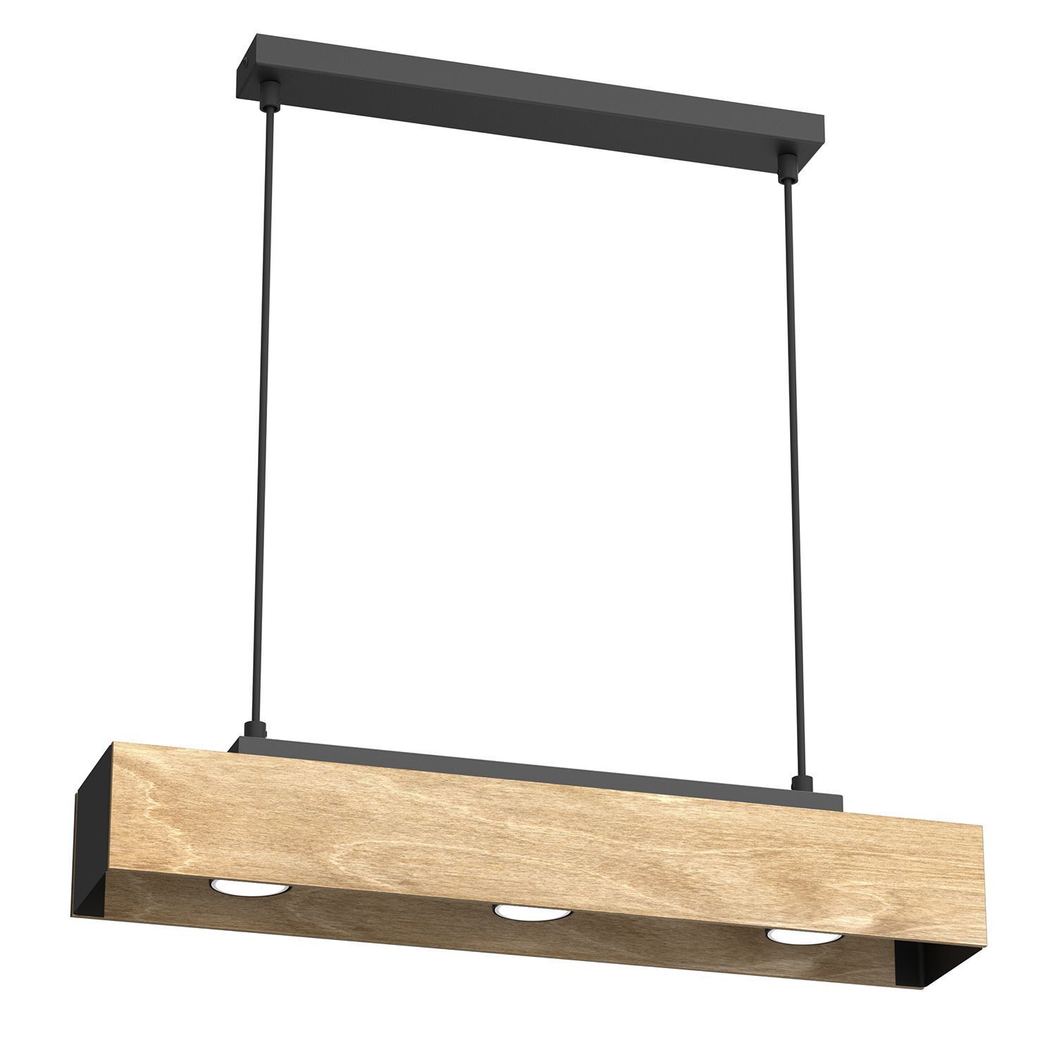 Lampe à suspendre bois métal noir L:57 cm GU10 confortable