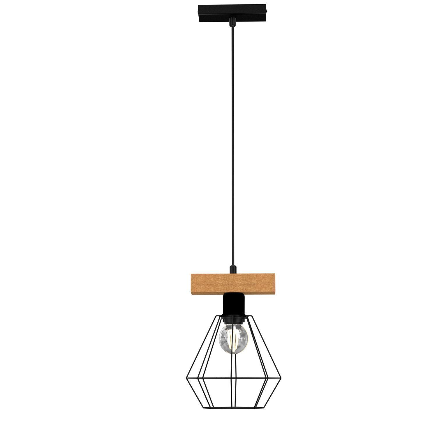 Industrial Hängelampe Metall Holz Schwarz Natur E27 Lampe