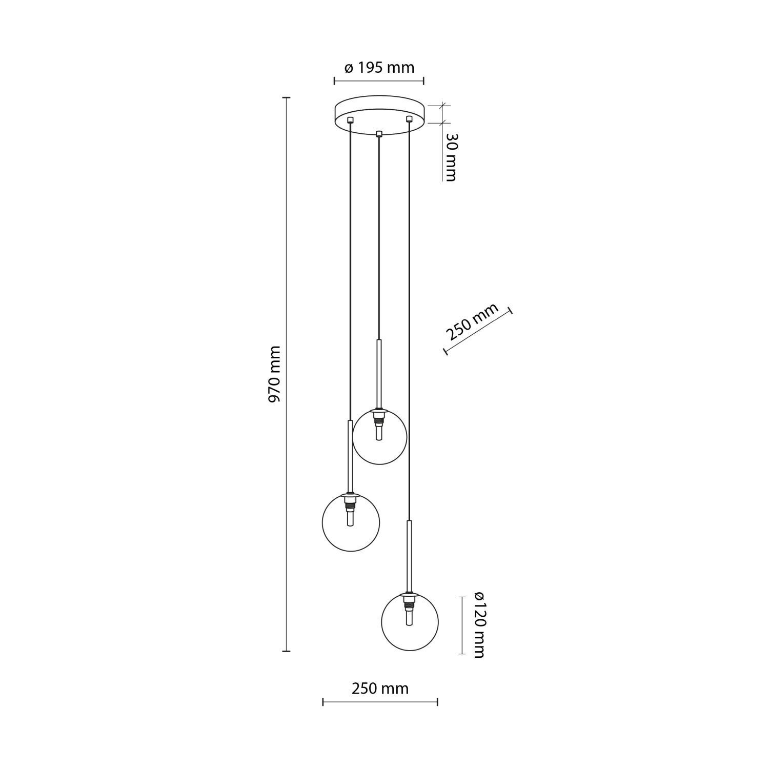 Suspension 3 flammes réglable verre métal Ø 25 cm G9