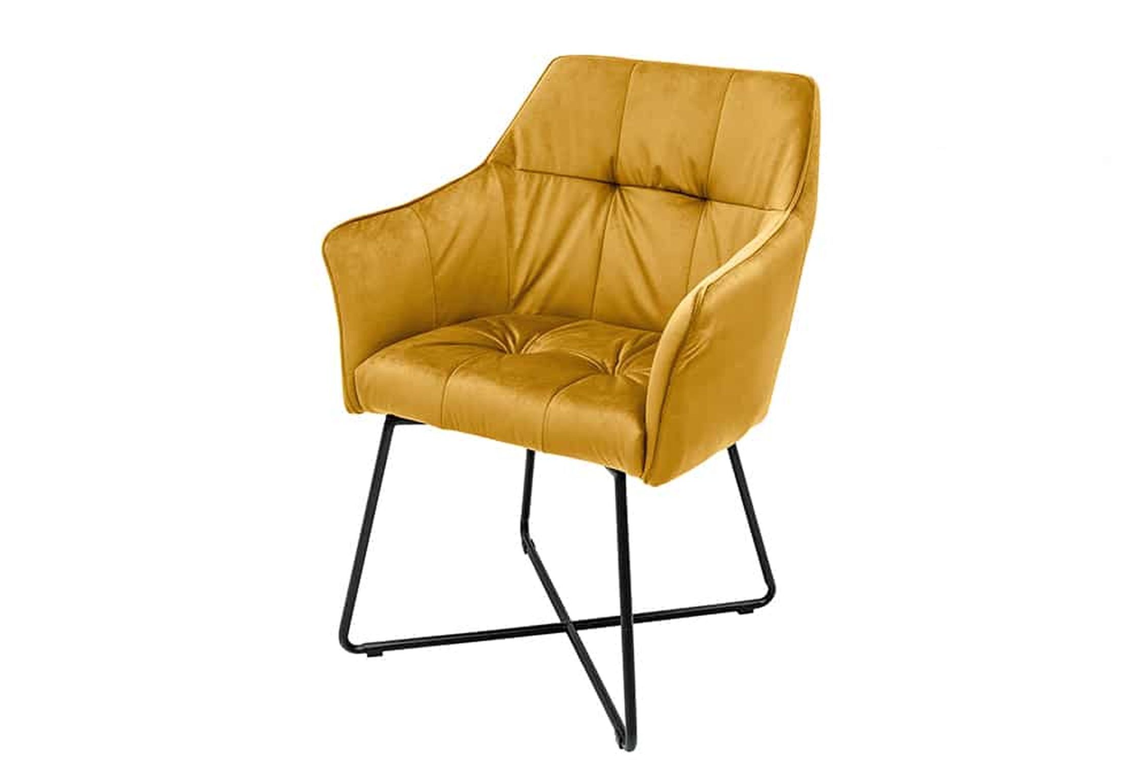 Chaise de salle à manger velours métal jaune noir Moderne