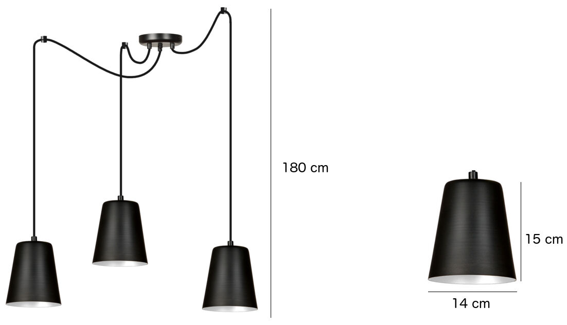 Hängeleuchte 3-flammig Schwarz Gold Metall 3x E27 Lampe, Lampenschirm