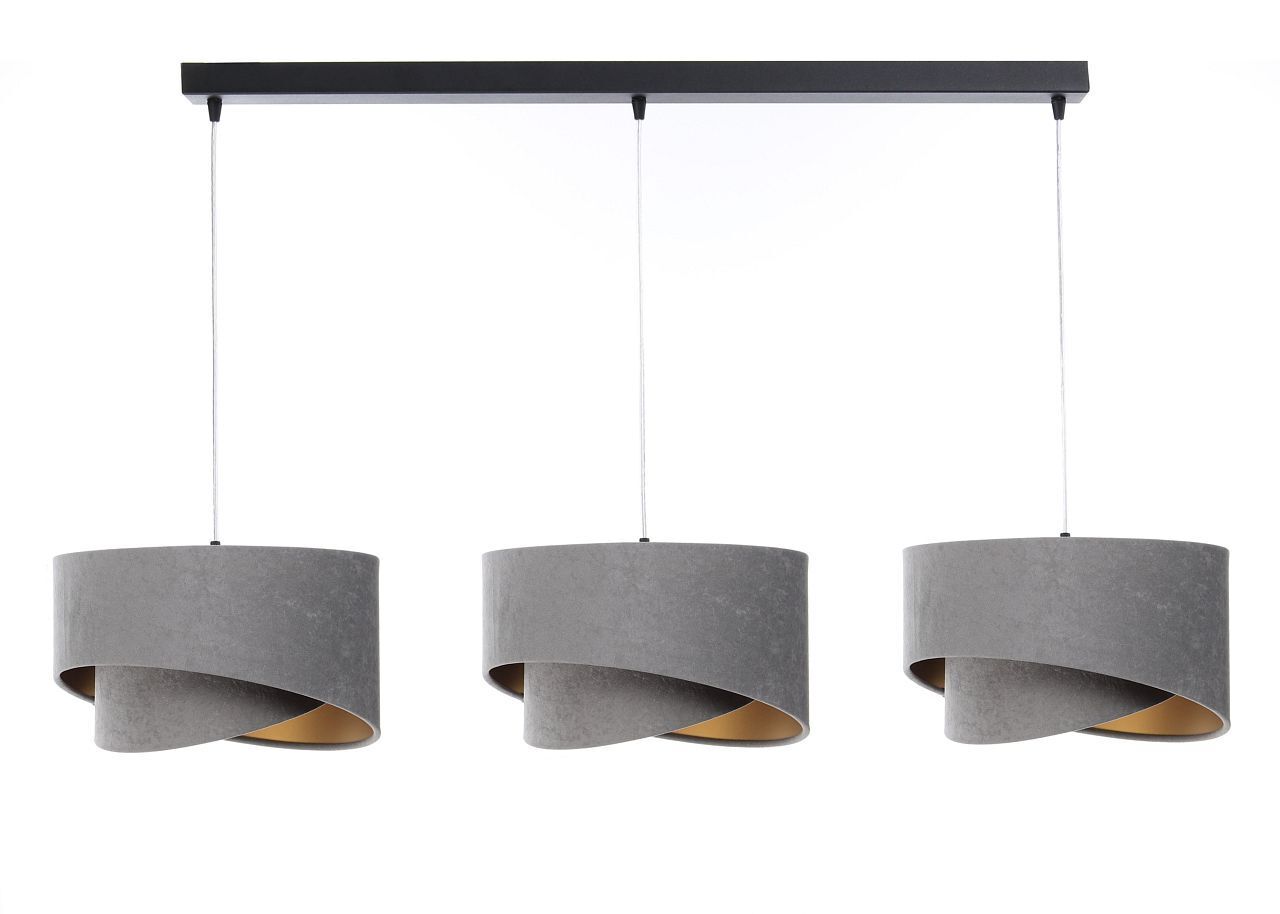 Suspension 3 flammes noir gris or E27 aspect velours