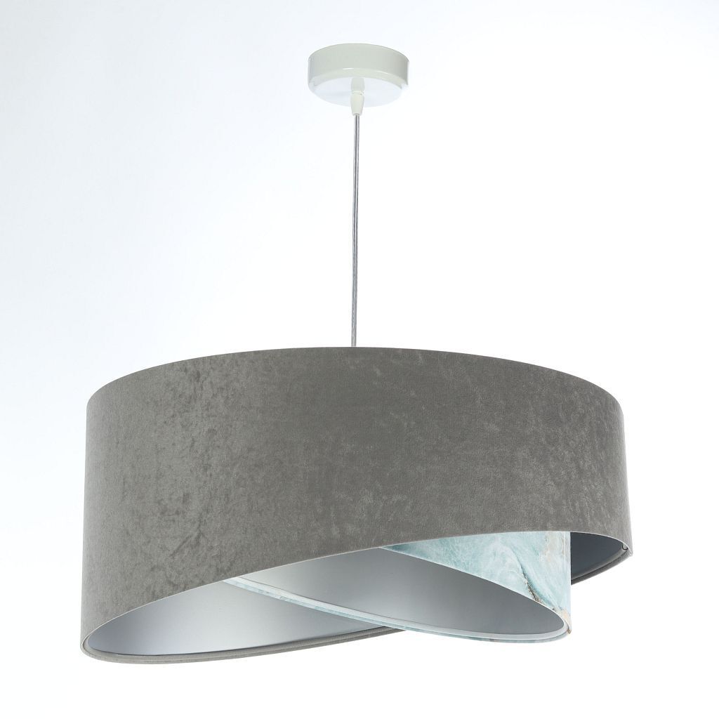 Suspension Abat-jour en tissu Ø 50 cm rond Gris Bleu clair Argent