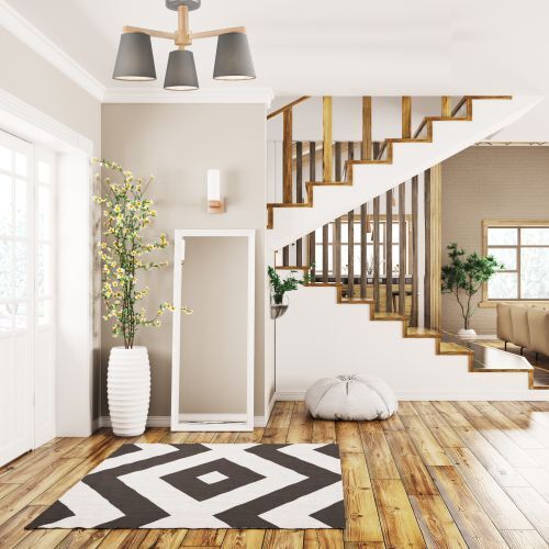 Deckenleuchte Grau Holz Stoff Metall Wohnzimmer