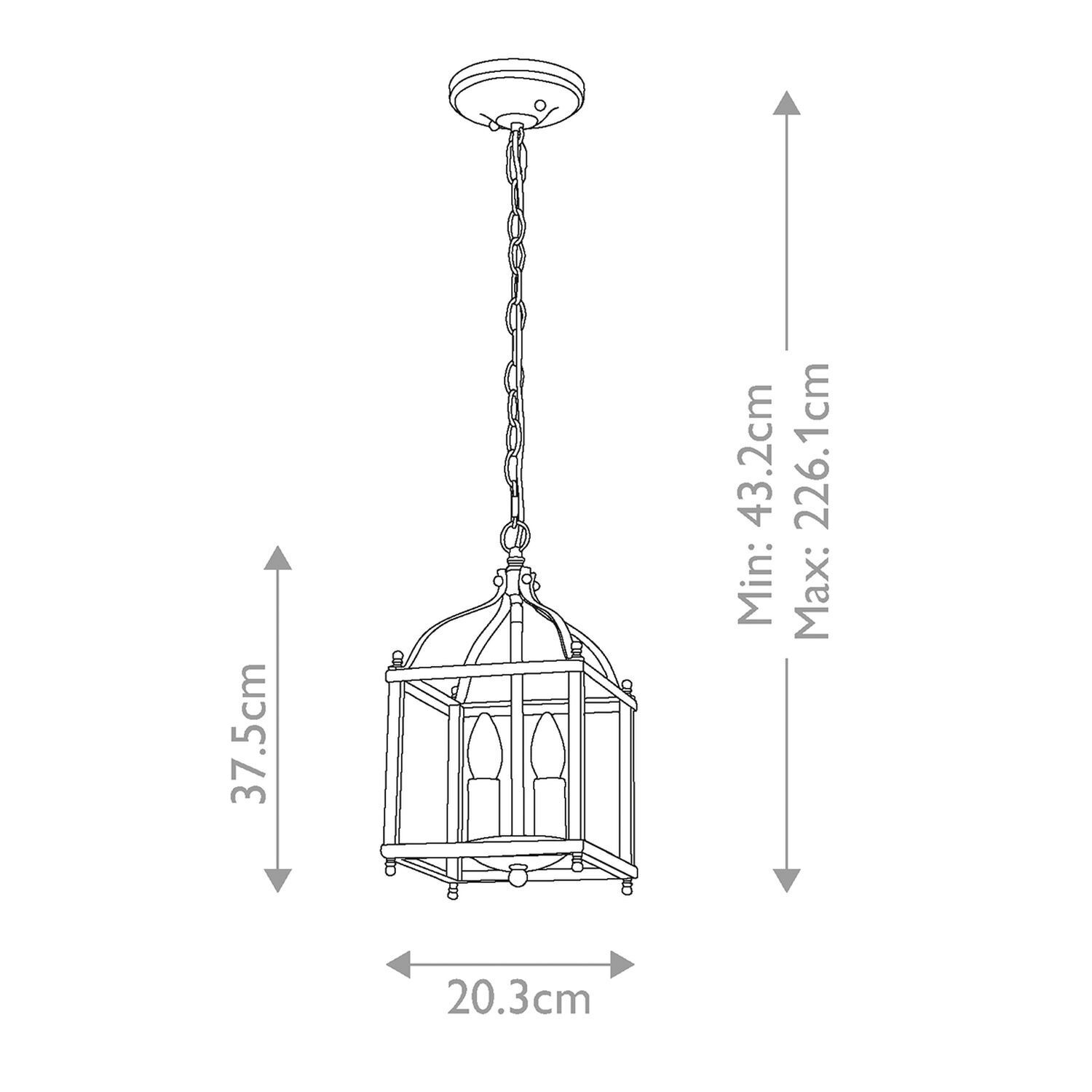 Lampe à suspendre en laiton 20,3 cm de large H : max. 226,1 cm 2x E14