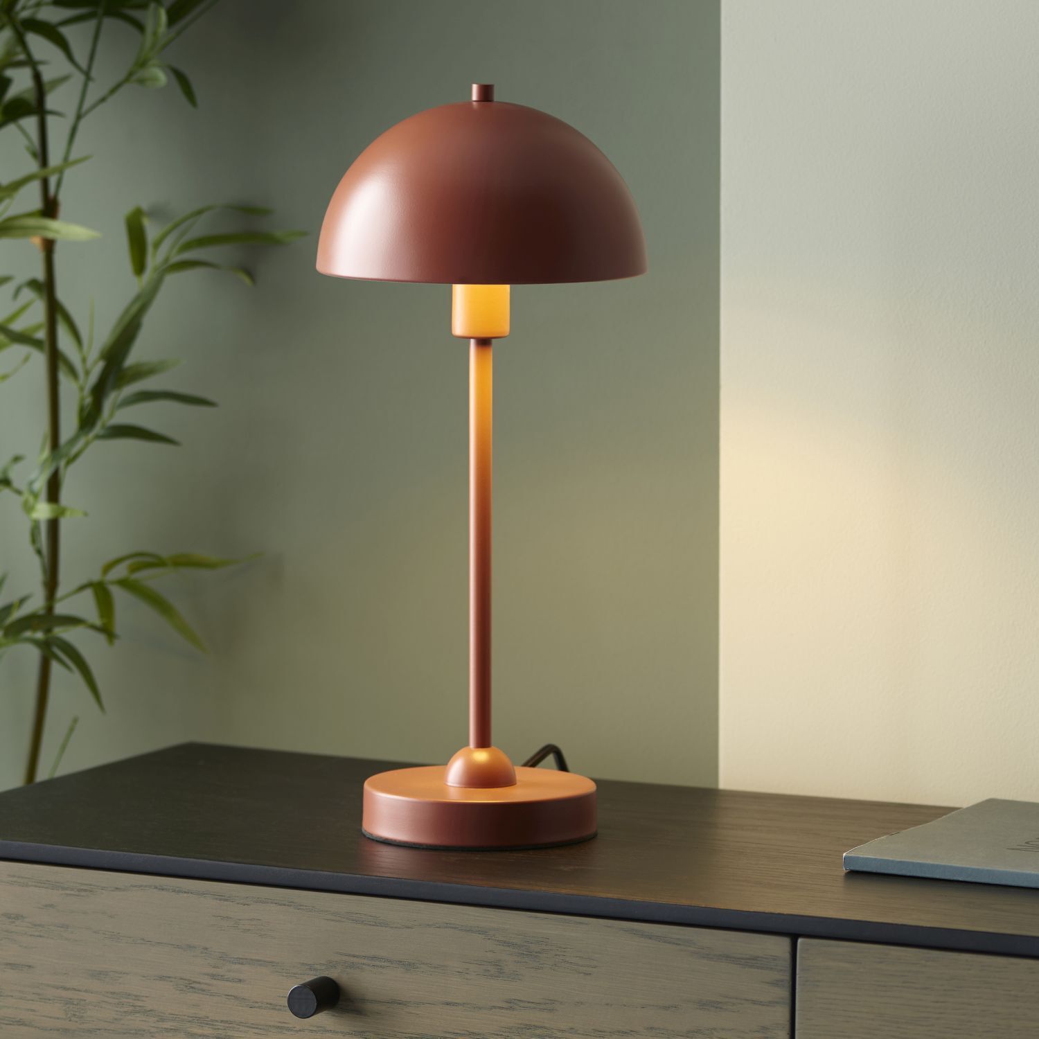 Lampe champignon métal 41 cm en terracotta E14 interrupteur à fil