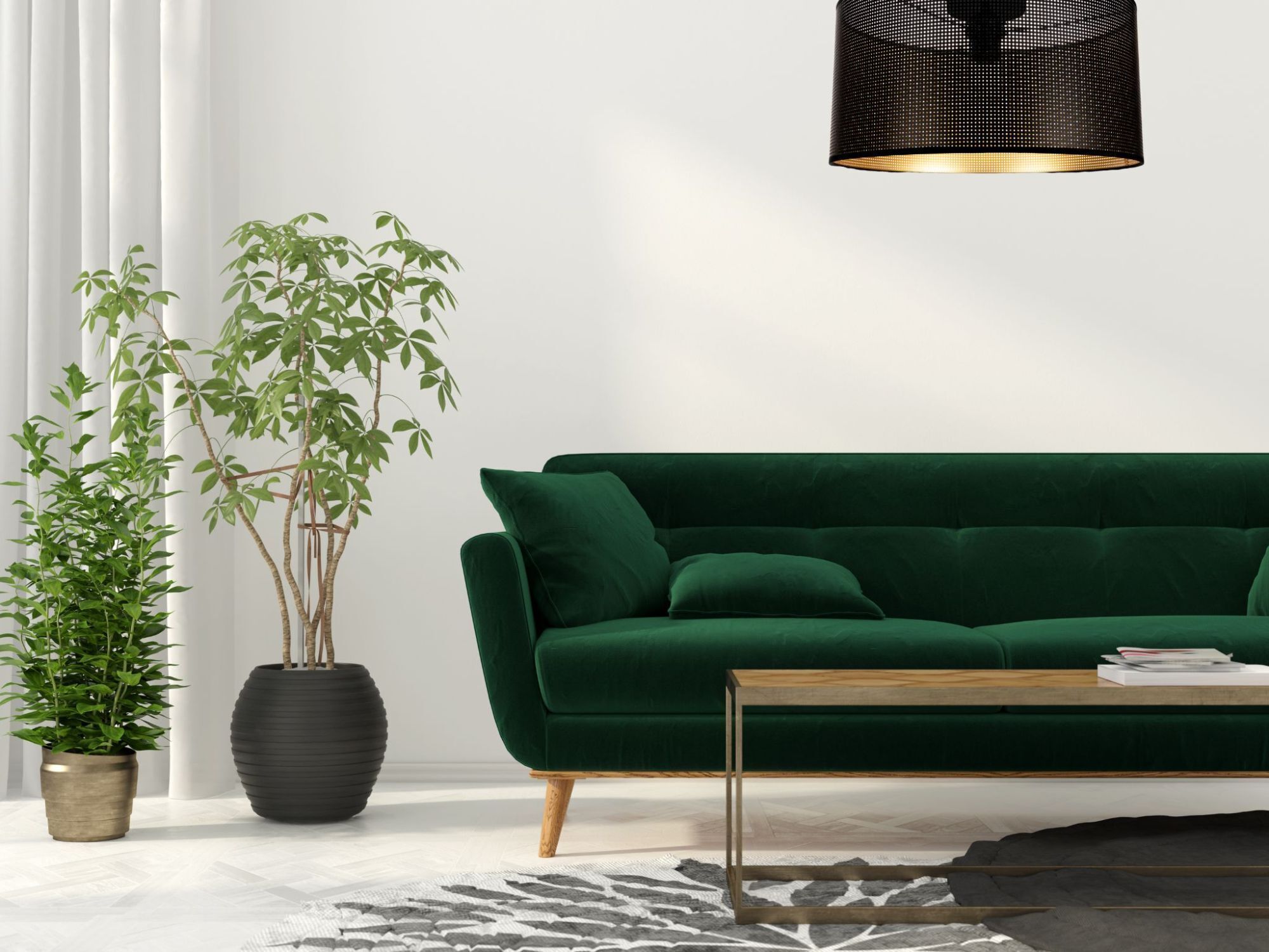 Loft Deckenleuchte Metall in Schwarz Gold E27 rund Sofa, grünes Sofa, Samt, Wohnzimmer-Dekor, Wohnzimmer