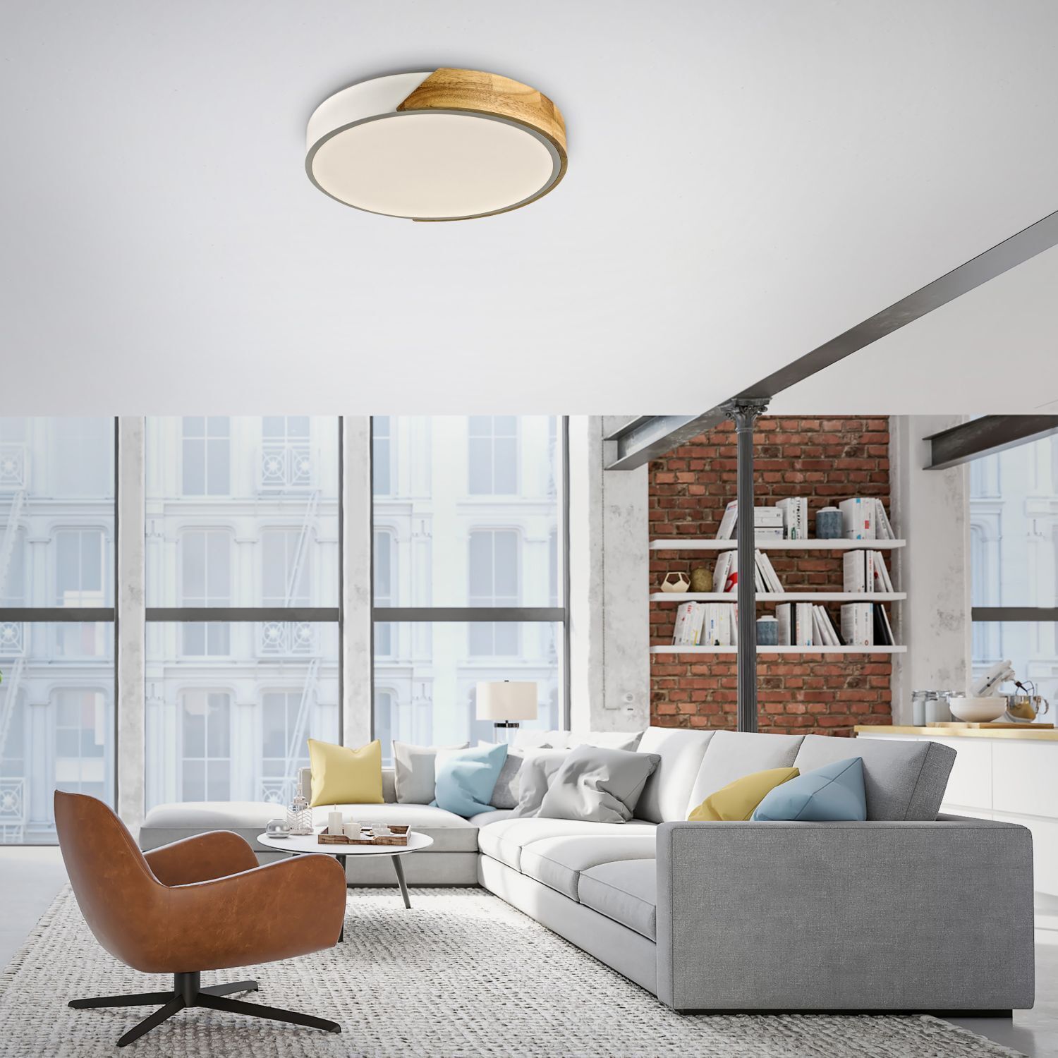 Lampe de plafonnier ronde LED bois Ø32 cm blanc naturel 2520 lm