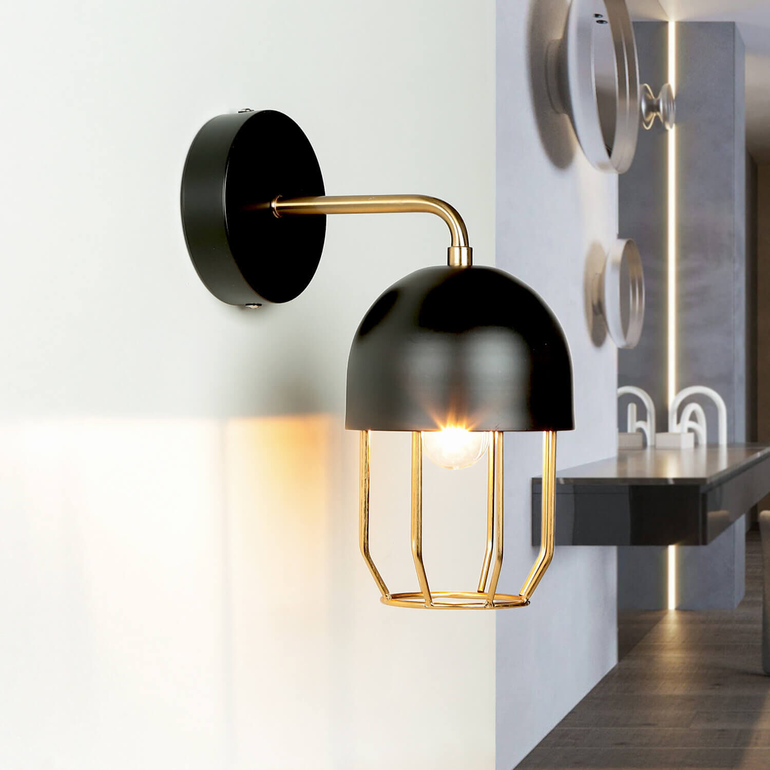 Wandleuchte Schwarz Gold E14 Metall Loft Design QUINN Lampe, Leuchte