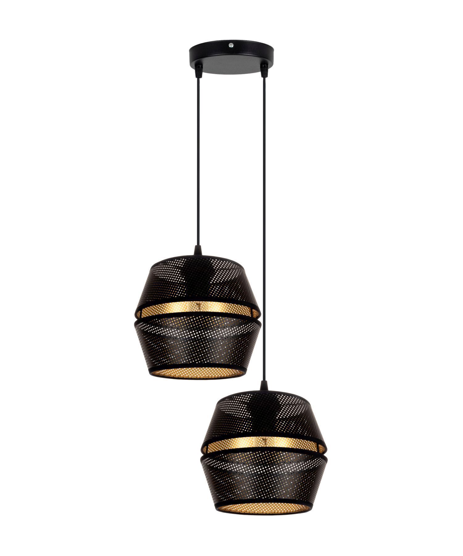 Suspension noir or métal 2 flammes L:40 cm E27