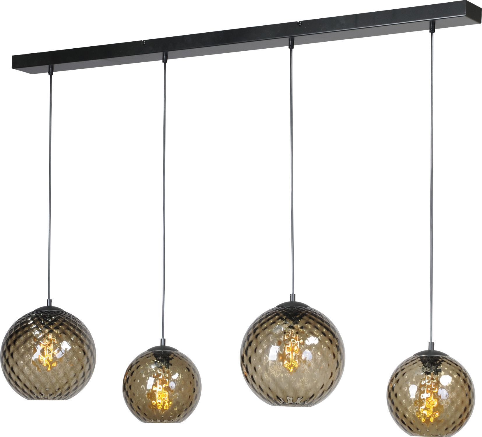 Hängelampe Rauchglas 4 Pendel Schwarz Kugelschirm Leuchter, Lampe, Leuchte