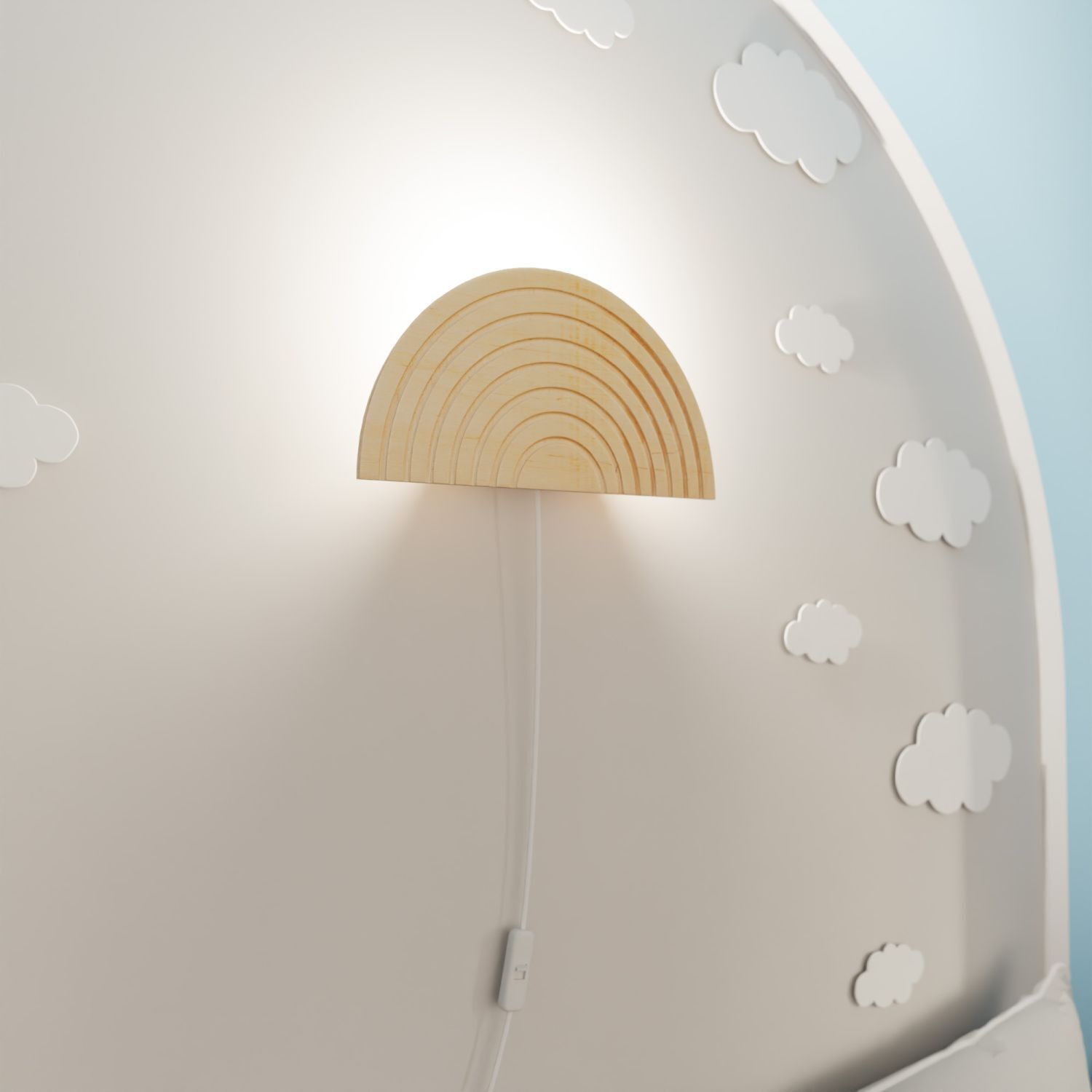 Wandlampe Kinderzimmer Holz mit Stecker Schalter E14 Lampe, Lampenschirm, Drinnen, Innenarchitektur