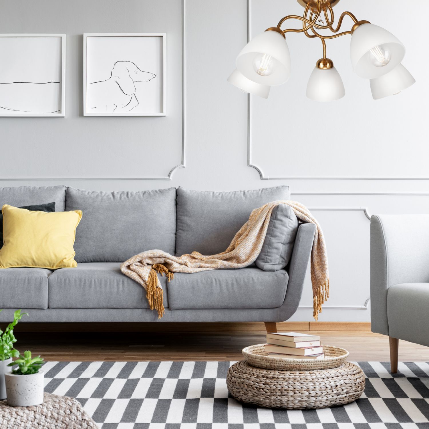 Sofa, Wohnzimmer, Grau, Kissen, Decke