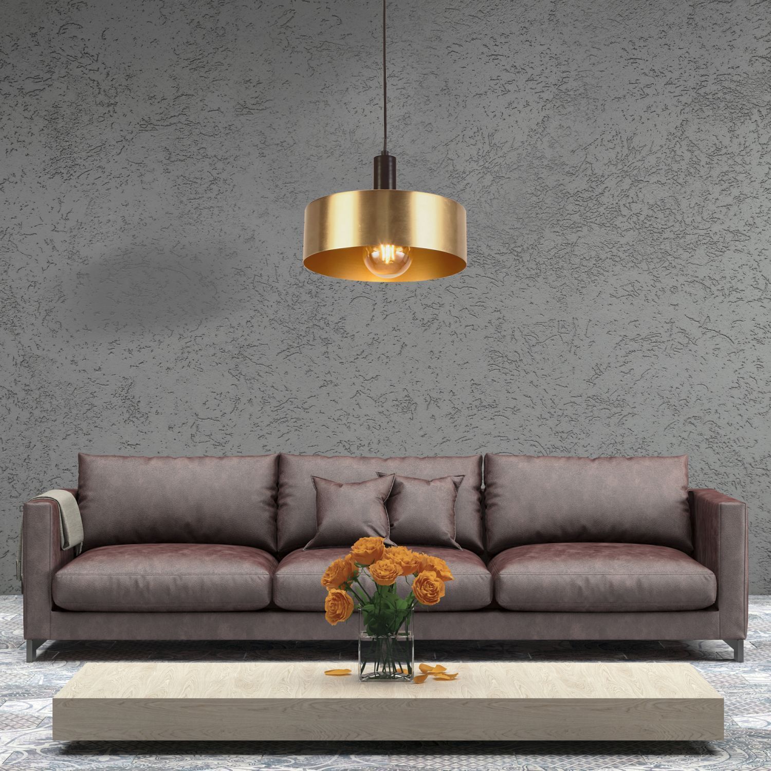 Suspension Or Noir D : 30 cm ronde Métal Moderne