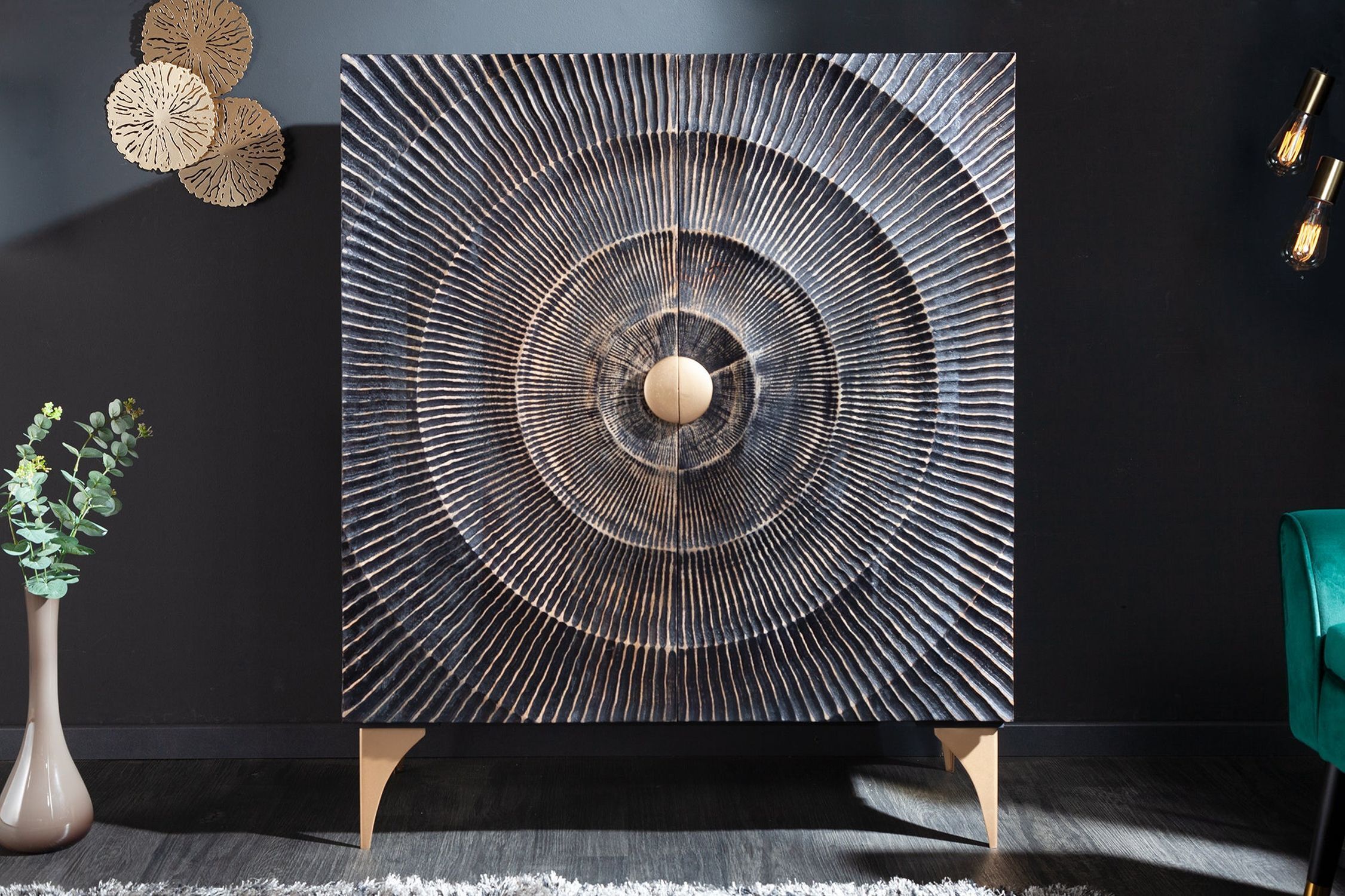 Highboard décoratif noir or H : 120 cm Travail manuel Drinnen, Innenarchitektur, Mobiliar