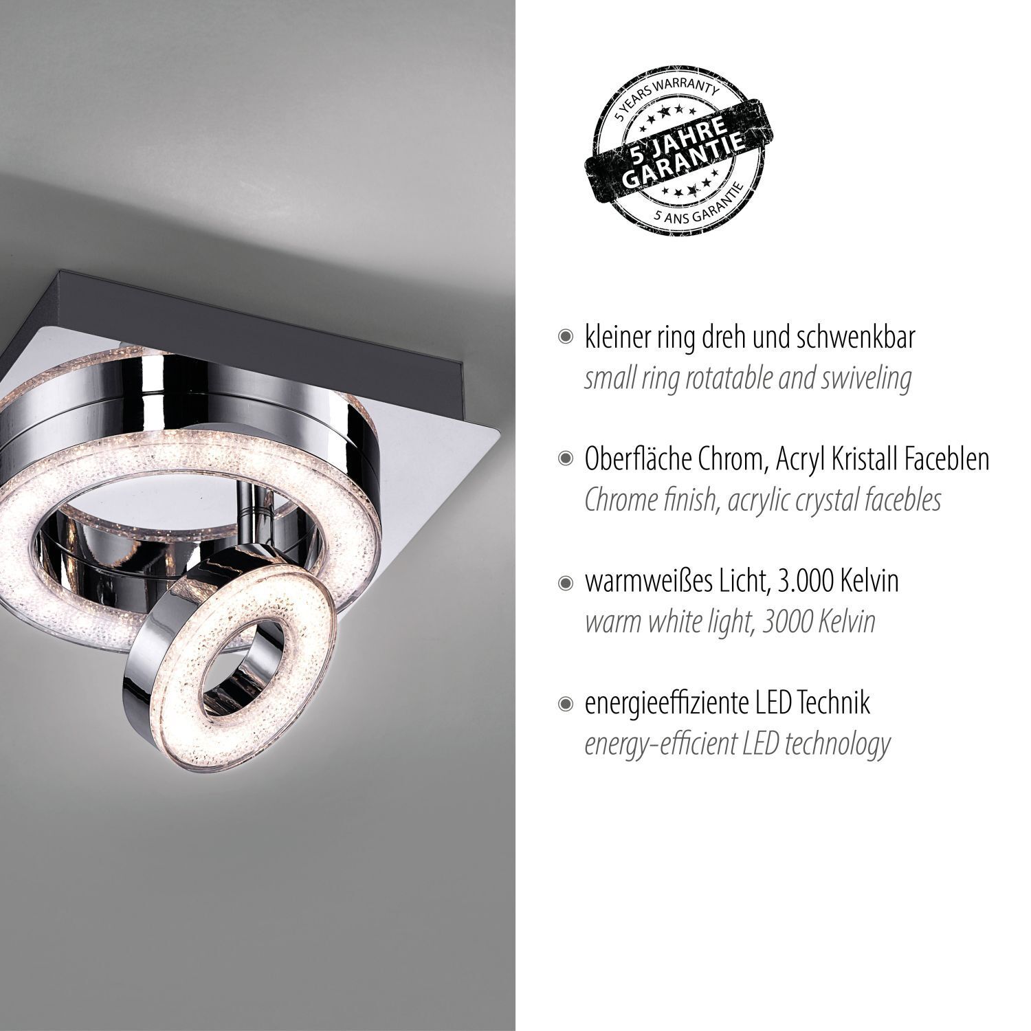 LED Deckenstrahler Metall drehbar 3000 K 600 lm Chrom Beleuchtung, Band