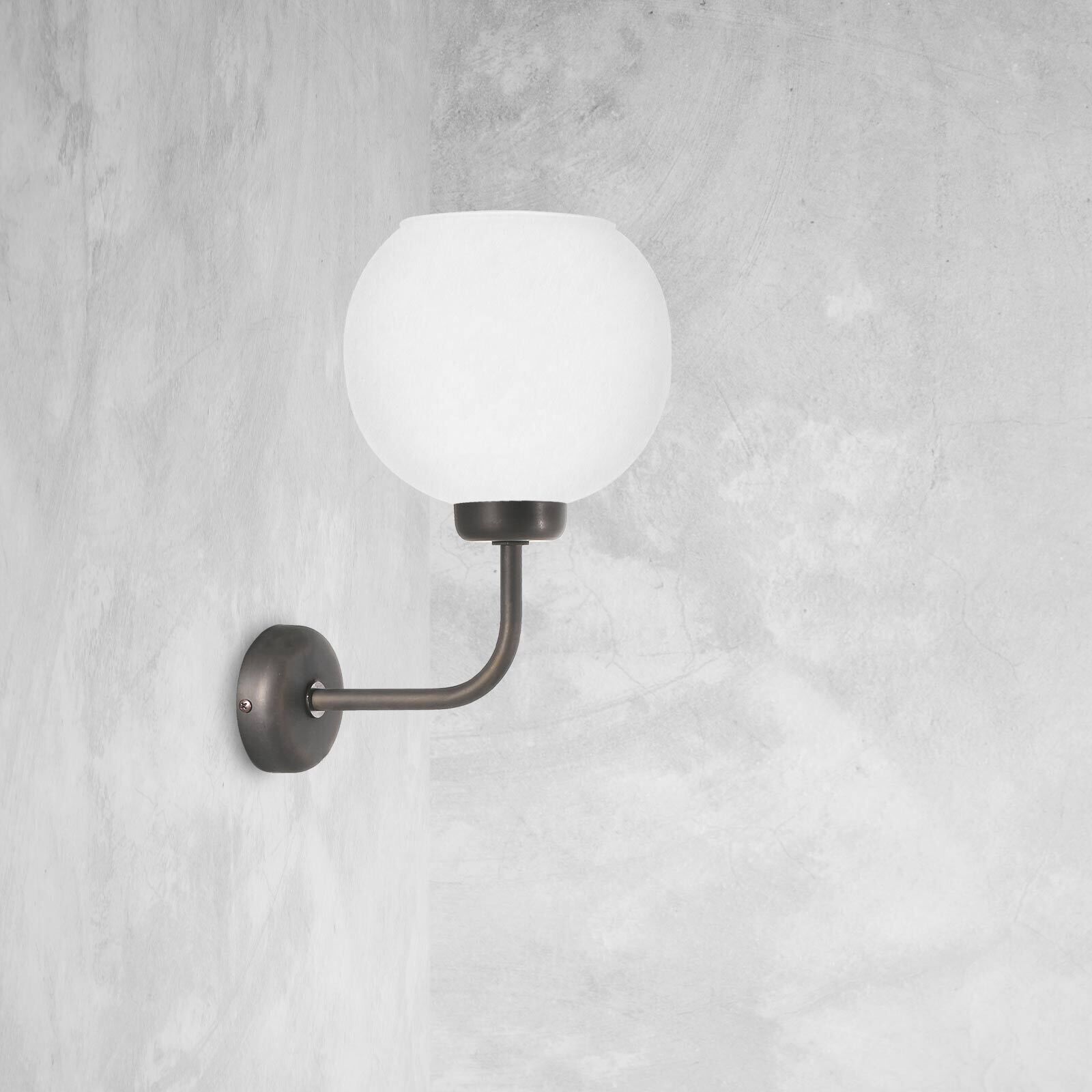 Wandlampe Messing Glas H: 32 cm in Bronze Weiß E27 Kugel