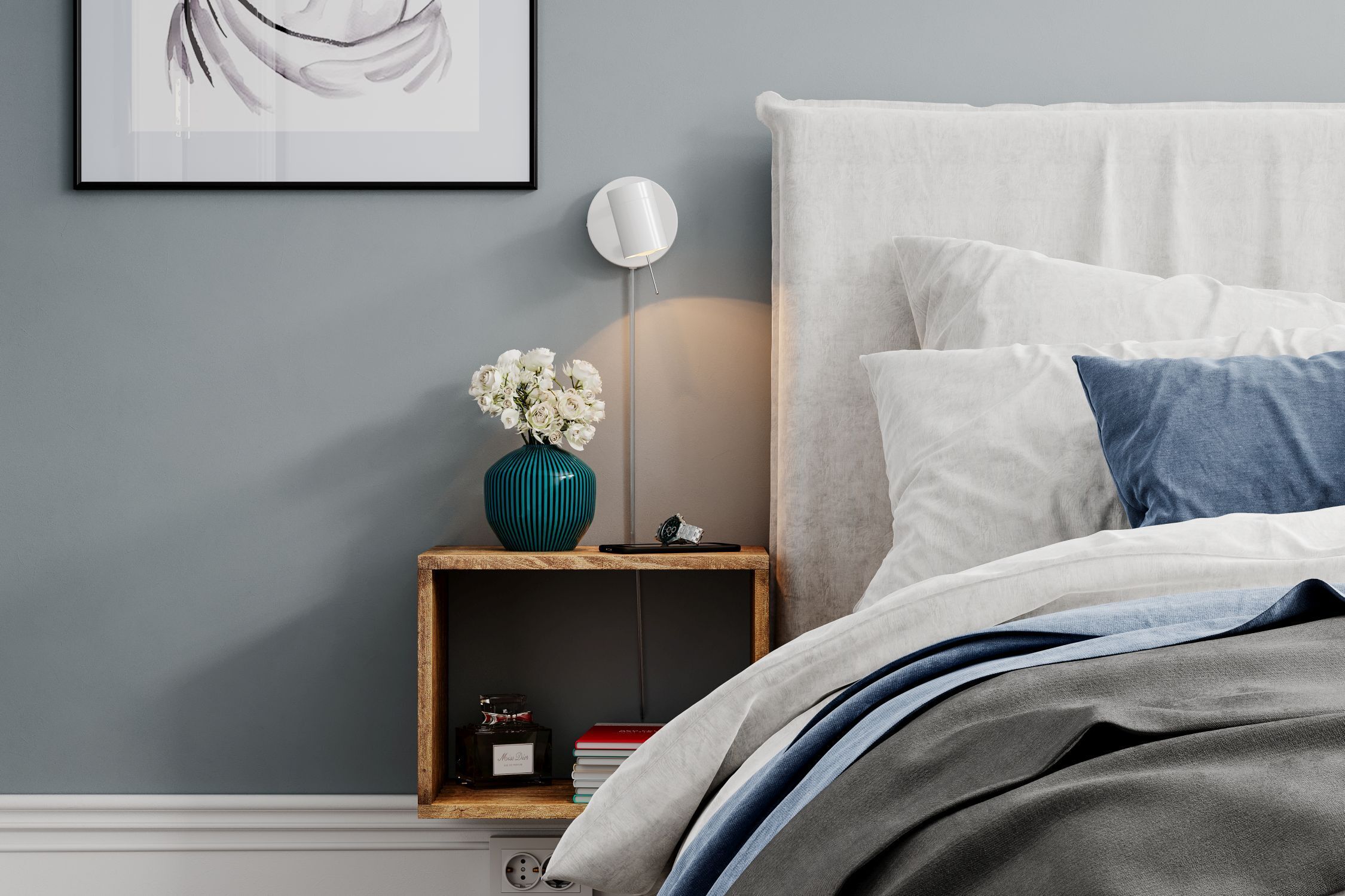 Spot Lampe Wand mit Stecker Kabel klein Weiß Metall GU10 bett, nachtisch, nachtkommode, tischlampe, vase