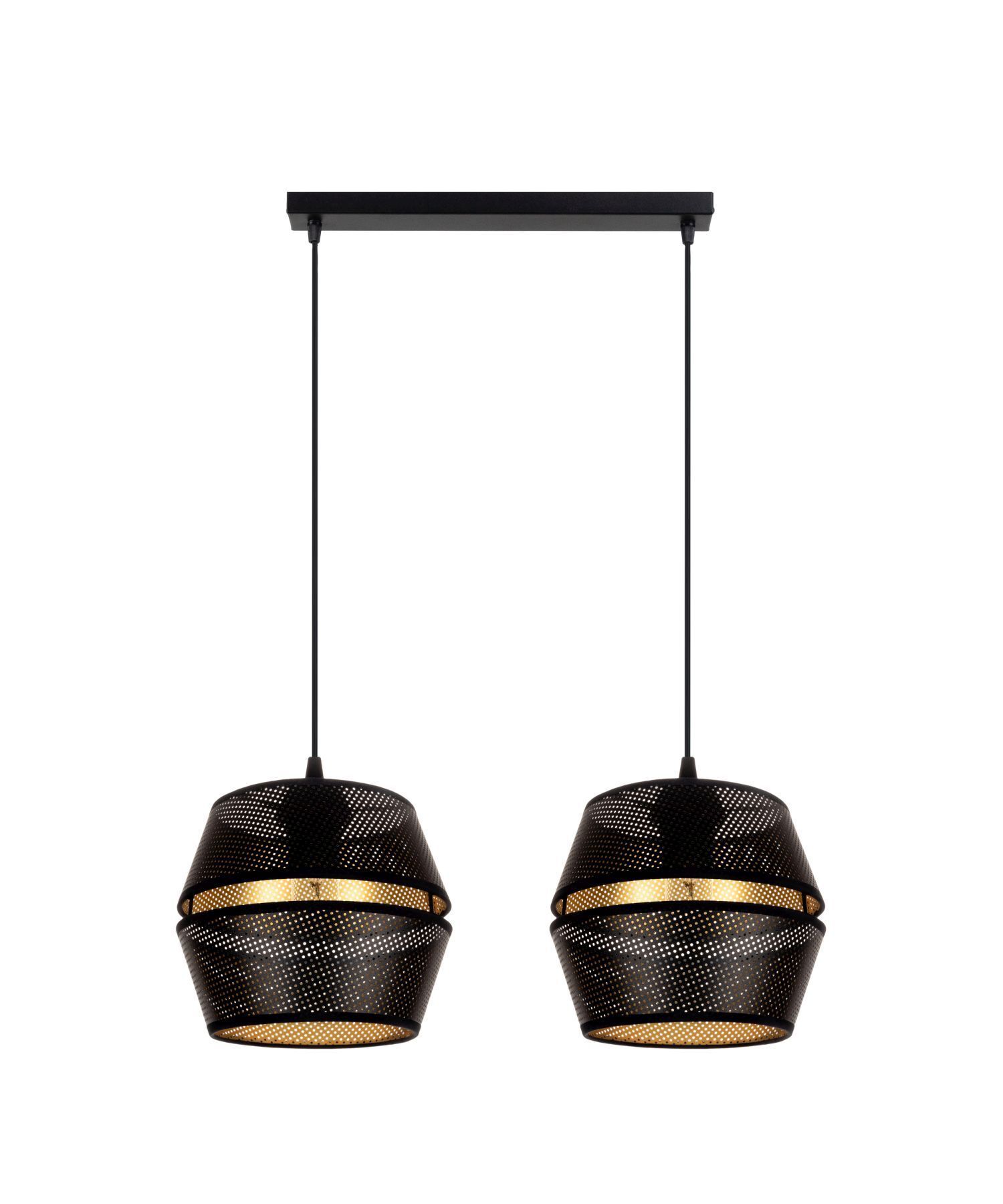 Lampe à suspendre métal noir or E27 50 cm de long 2 flammes