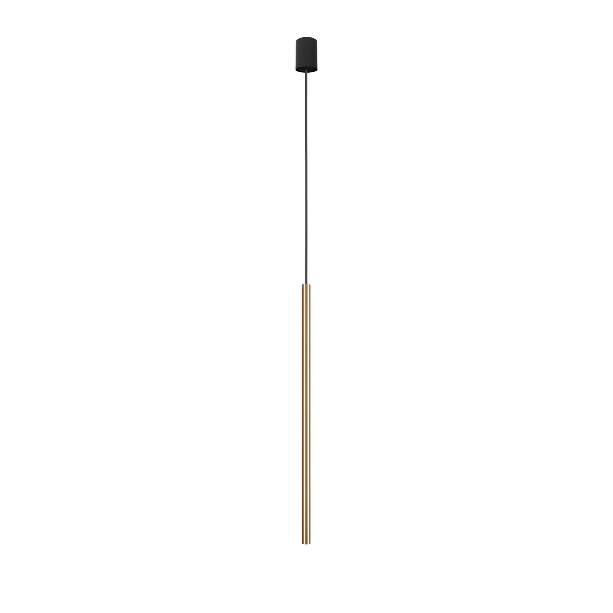 Pendelleuchte, hängendes Licht, Kupferstange, schwarzes Kabel, minimalistische Lampe