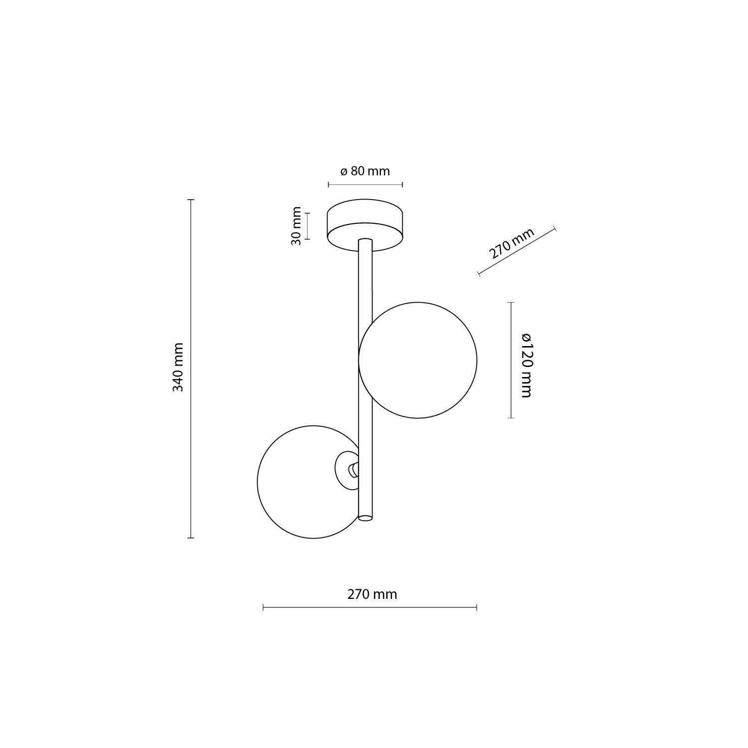 Deckenleuchte Glas modern B:27 cm Braun G9 Stahl Wandlampe, modern, Wand, Bauleuchte, Schematischezeichnung