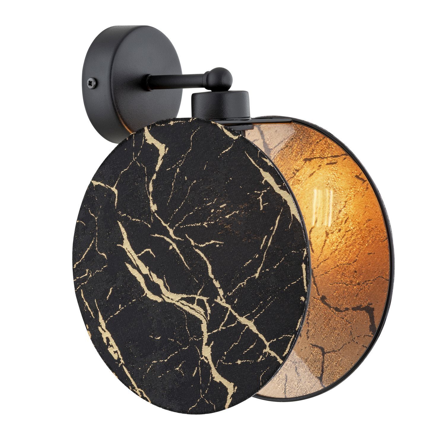 Applique murale aspect marbre Ø 20 cm rond noir or E27