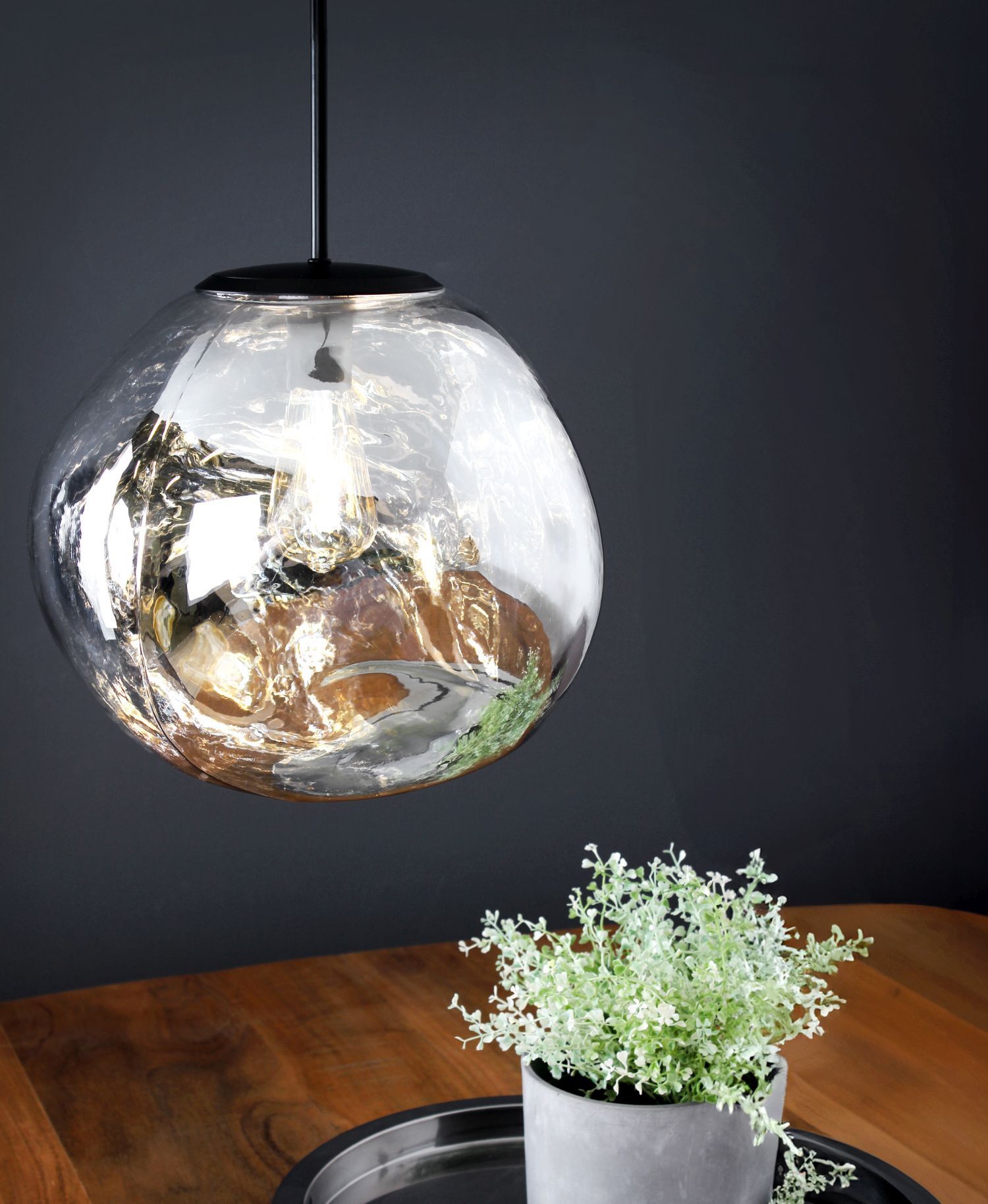 Lampe à suspendre ronde en verre argenté E27 Ø36 cm Moderne