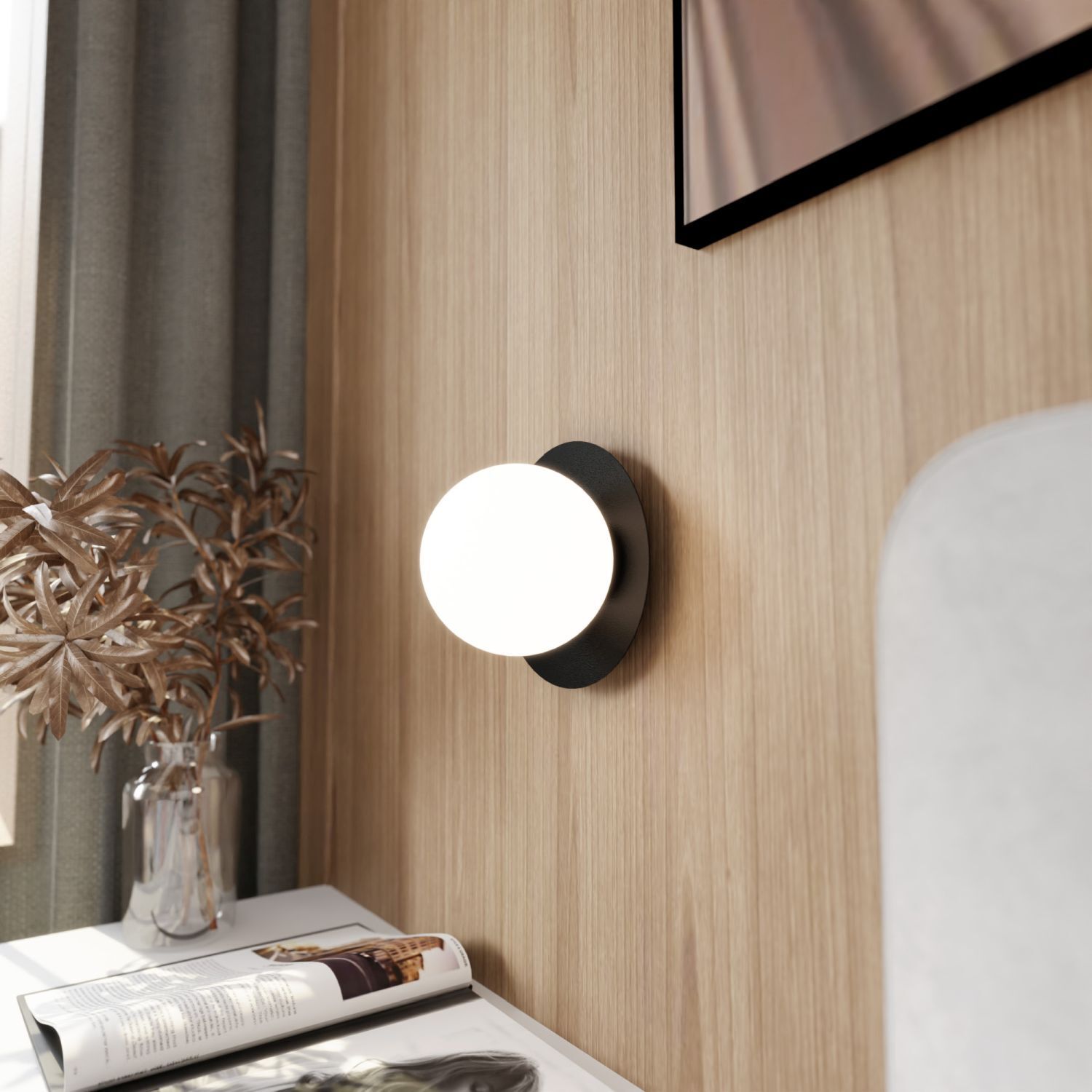 Moderne Abat-jour sphérique verre métal Ø 20 cm rond noir blanc E14
