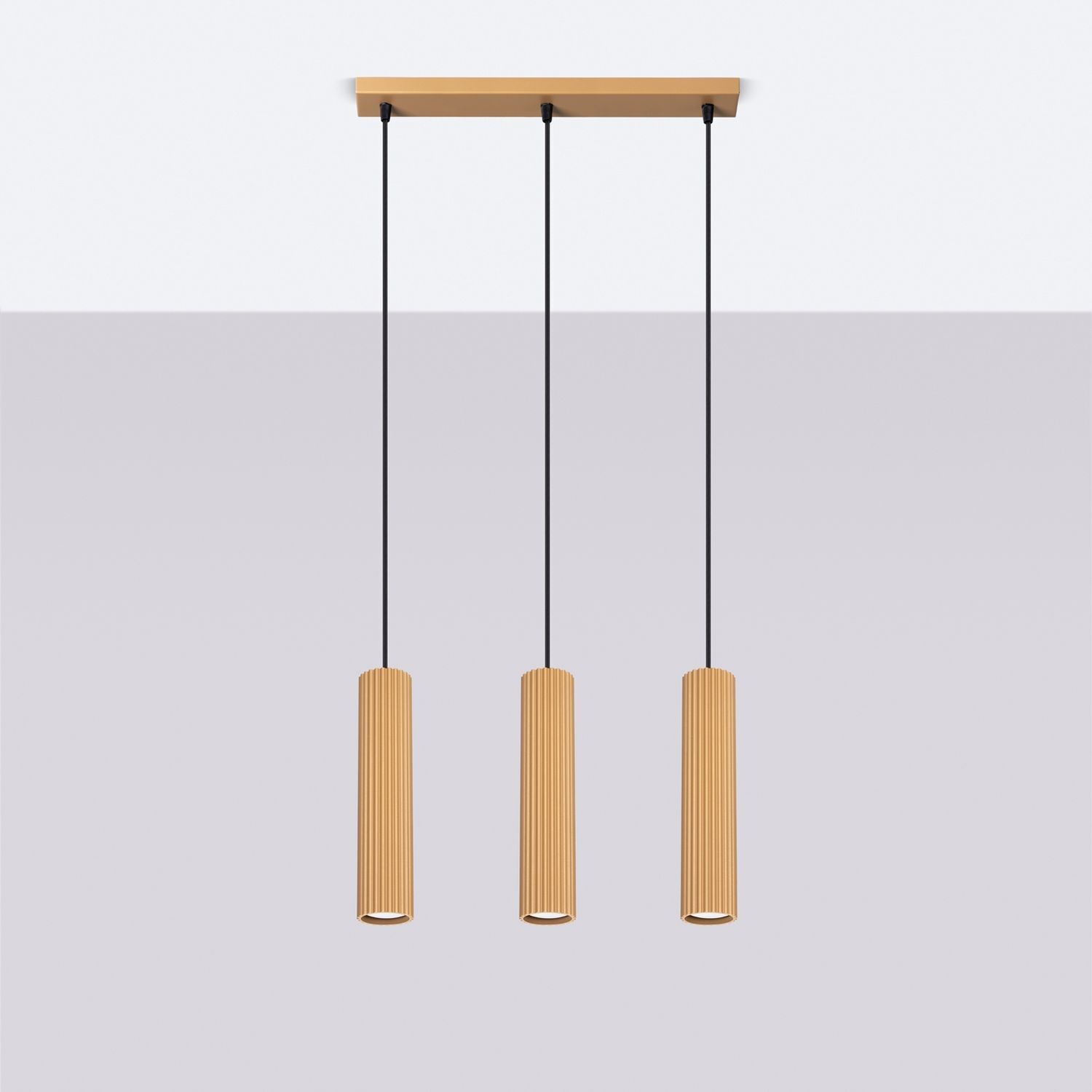 Lampe à suspendre en or L : 45 cm H : max. 98 cm 3-flamme GU10
