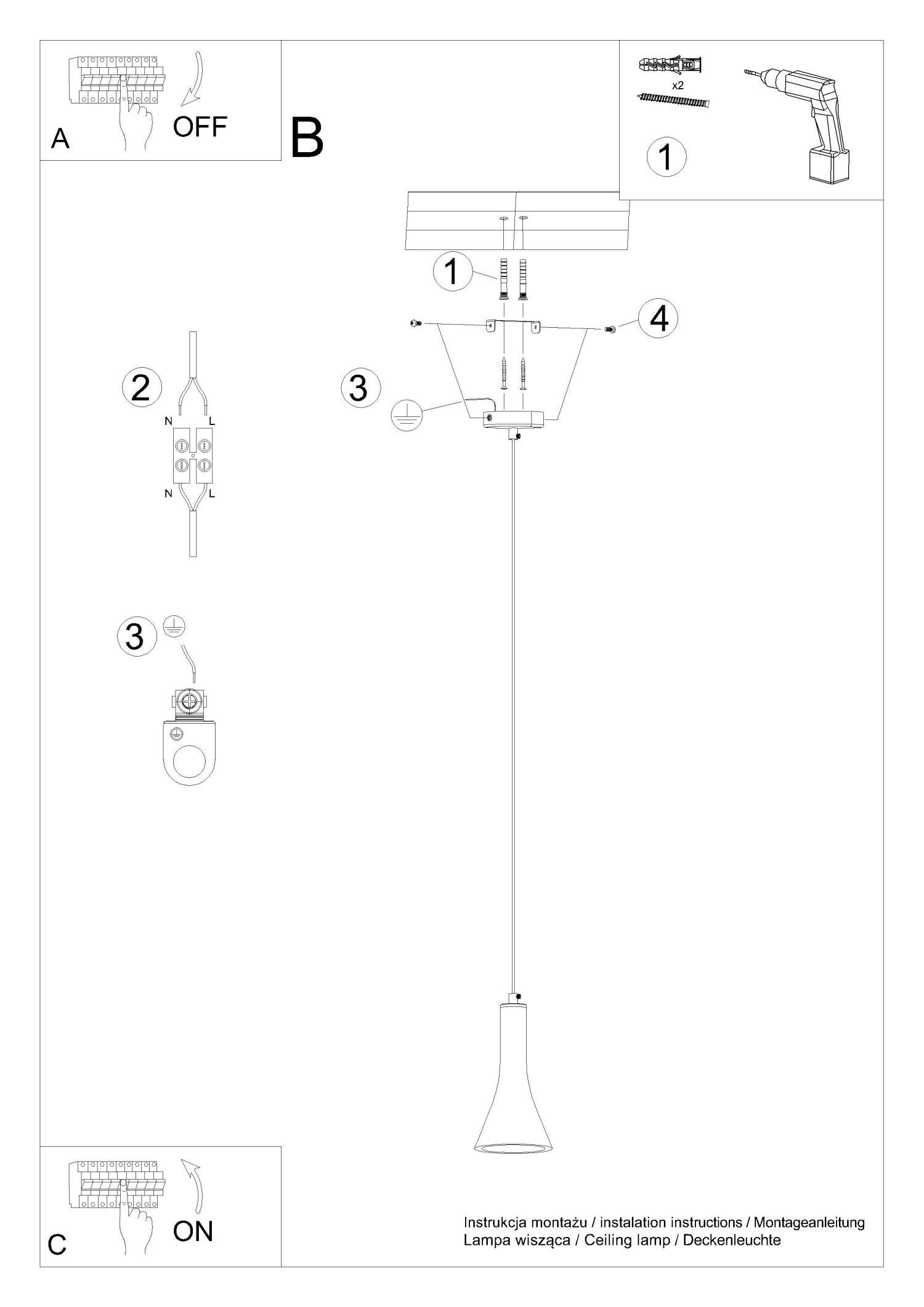 Deckenlampe, Pendel, Hängeleuchte, Lampenfassung, Montage